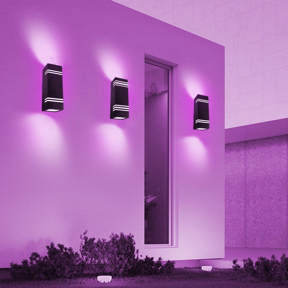 etc-shop Außen-Wandleuchte, Leuchtmittel Warmweiß, Set RGB DOWN LED UP Strahler Außen inklusive, Fernbedienung 5er Farbwechsel