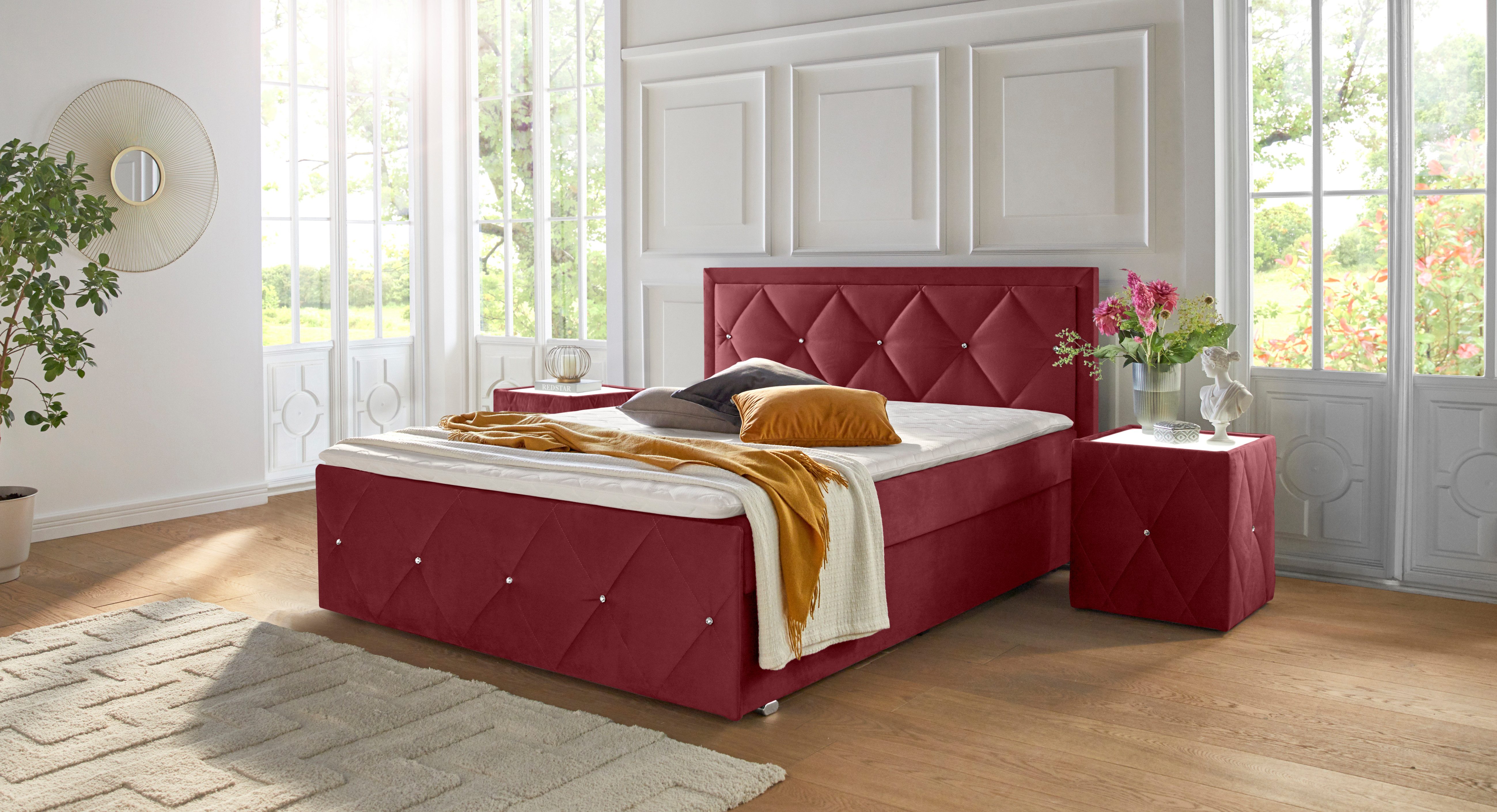 Leonique Boxbett Alfie, Хиты продаж! Inkl. Bettkasten&Topper, Wahlweise mit Knopfsteppung oder Strasssteinen, H2, H3 und H4 wählbar