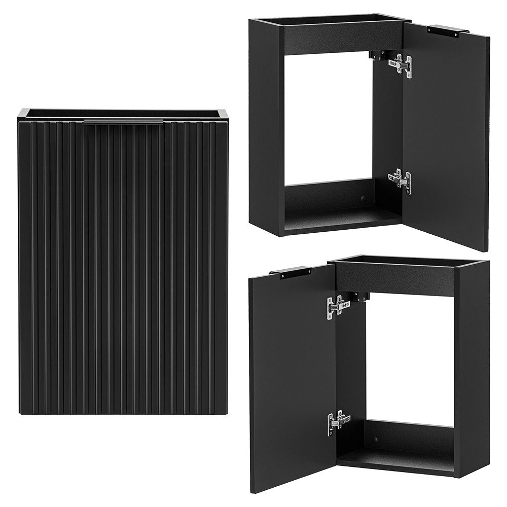 Lomadox Waschbeckenschrank ADELAIDE-56-BLACK 40 cm breit in schwarz, gerillte Front