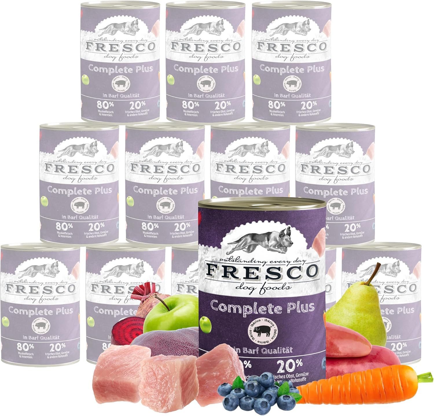 Fresco Dog NassBarf Hypoallergenes Hundefutter Nass 12x400g, Ibérico Schwein, Nassfutter für: Hunde, Getreidefrei, hoher Fleischanteil, hochverträglich