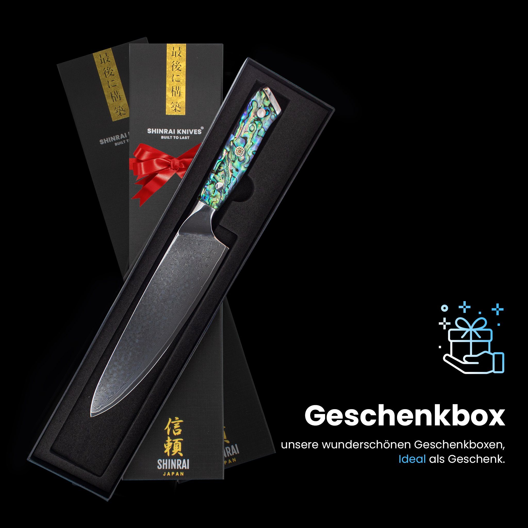 Shinrai Japan Damastmesser Japanisches cm Mit Handgefertigt 20 Messer Grün Detail - Luxus-Geschenkbox, bis Damastmesser ins