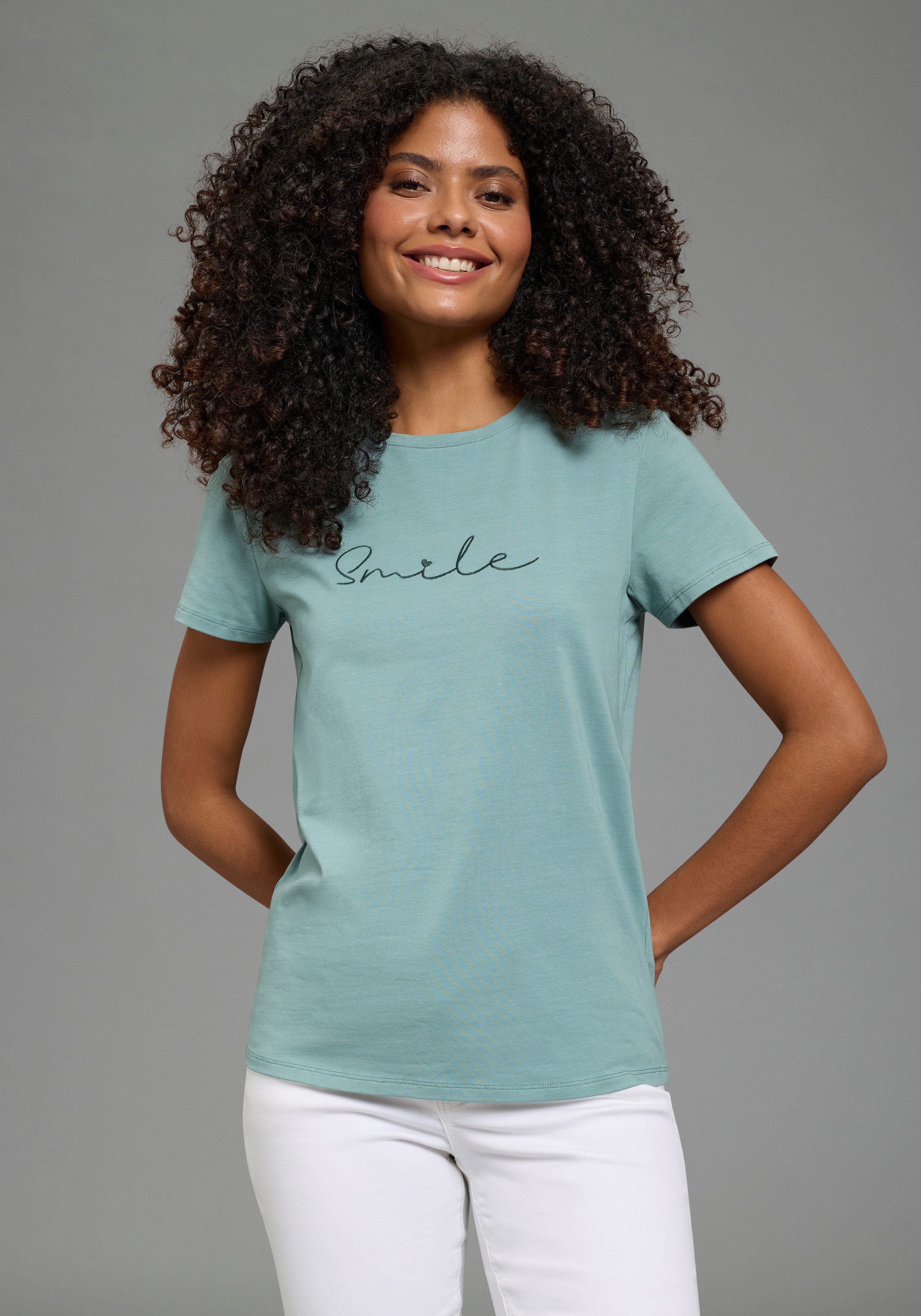 Laura Scott T-Shirt im Basic-Stil, mit Rundhalsausschnitt, aus elastischem günstig online kaufen