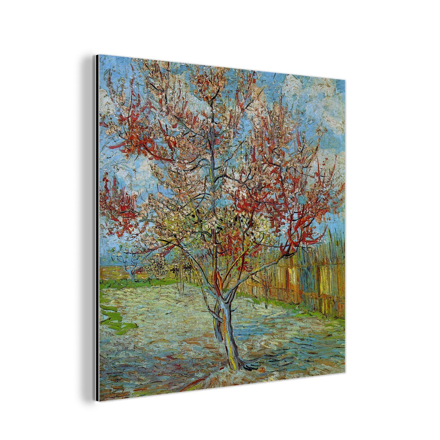 MuchoWow Metallbild Der rosa Pfirsichbaum - Vincent van Gogh, (1 St), Alu-Dibond-Druck, Gemälde aus Metall, Aluminium deko