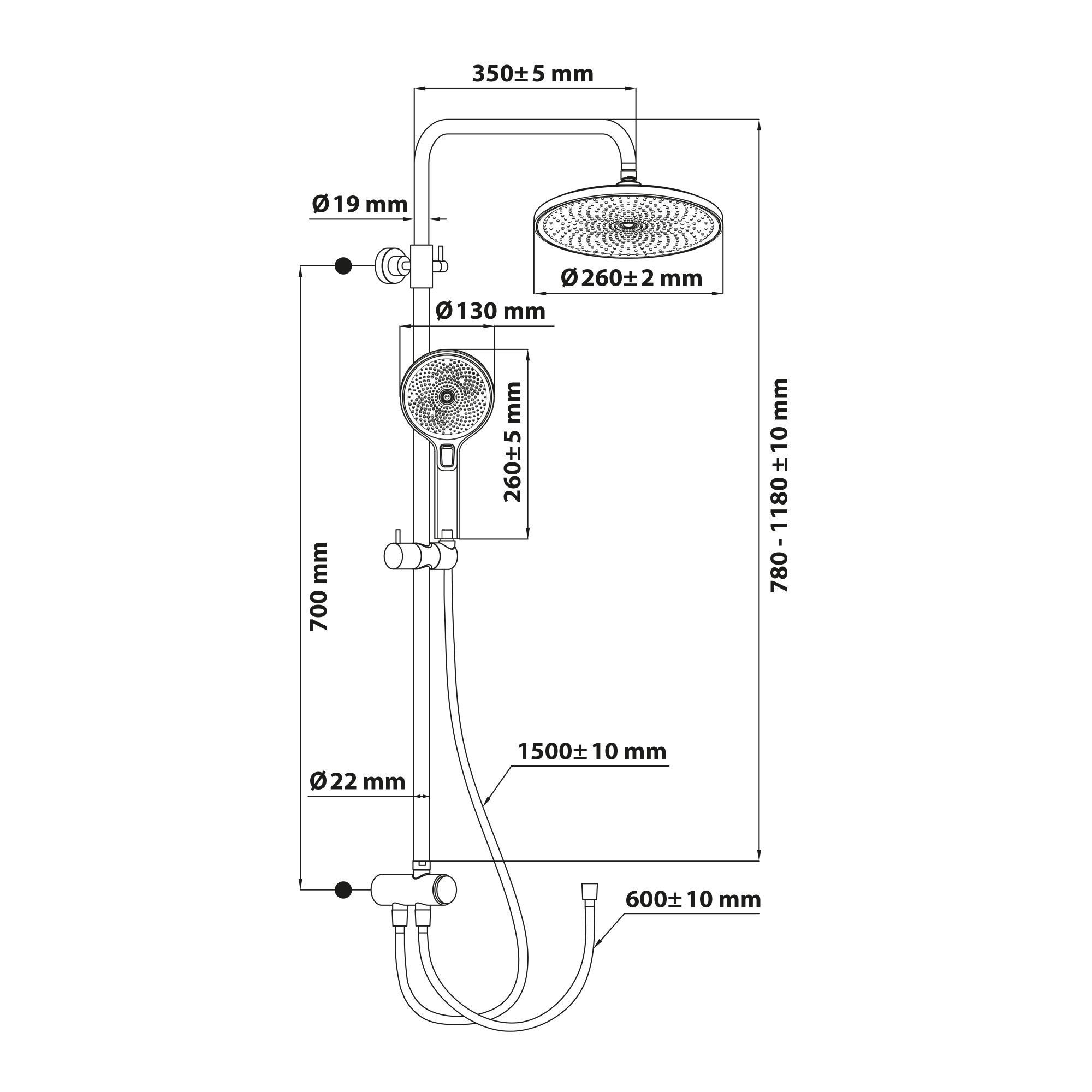 SCHÖNER WOHNEN-Kollektion Duschsystem BIELLA, Höhe 118 cm, Mattschwarz, Duschstange mit Regendusche