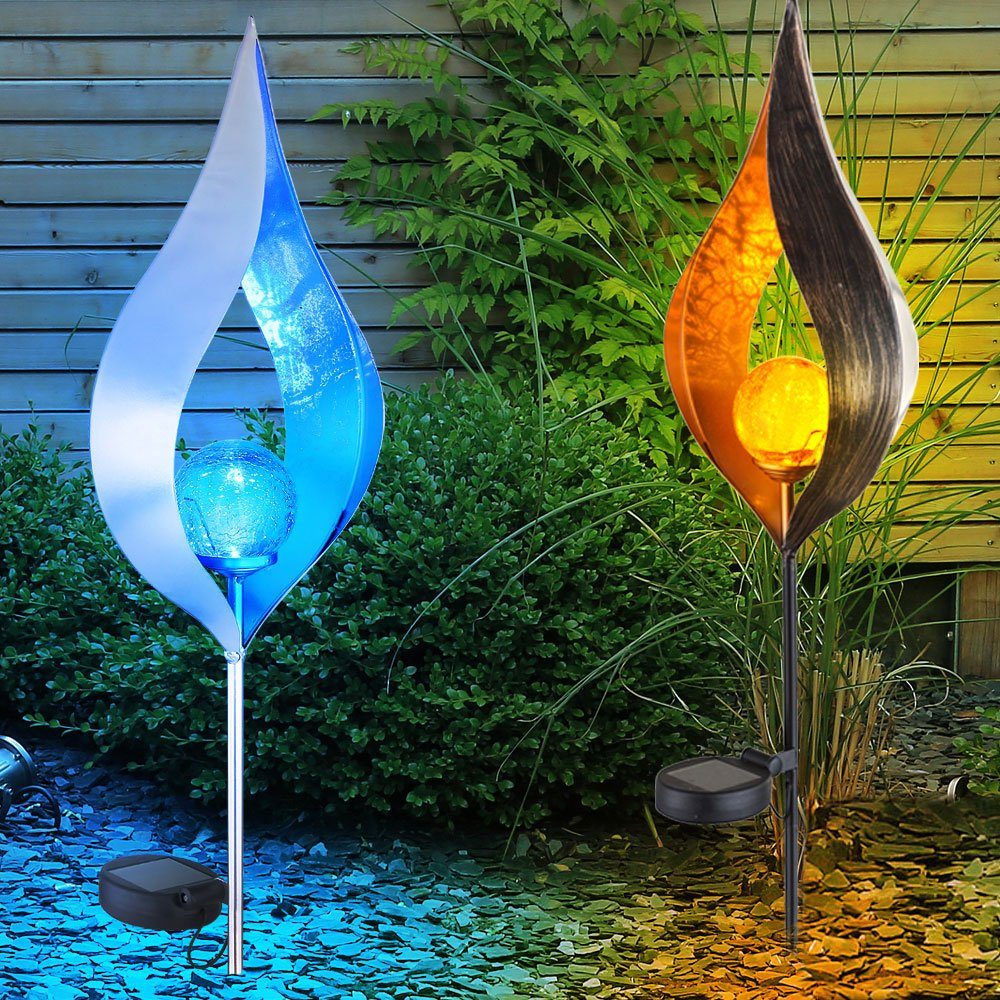 etc-shop LED Solarleuchte, LED-Leuchtmittel fest verbaut, 2er Set LED Solar Steck Leuchten bronze Flammen Design Garten