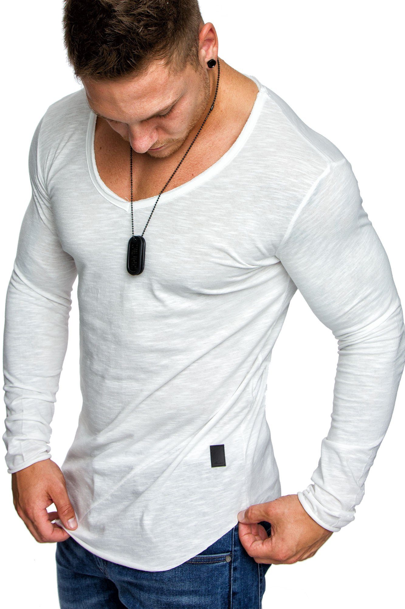 Amaci&Sons Langarmshirt NEWARK T-Shirt Weiß