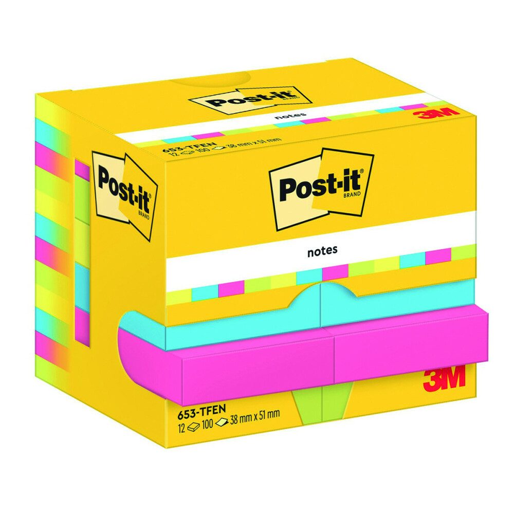 3M Notizzettel Haftnotizen 3M 653TFEN - 38x51mm - 12Stk