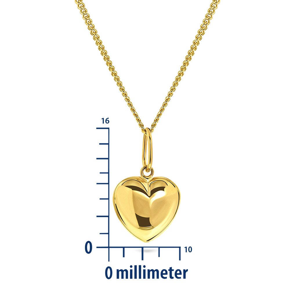 Miore Kette mit Anhänger MA961CHN - Herzkette & Herzanhänger aus 9 Karat 375 Gelbgold, Panzerkette 45cm Länge 0,9mm Durchmesser
