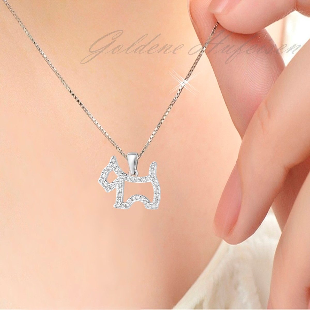 Goldene Hufeisen Silberkette Halskette Silber Hund 925 Sterling Zirkonia Anhänger mit Kette, 925 Sterling Silber Silberschmuck für Damen, mit Zirkonia