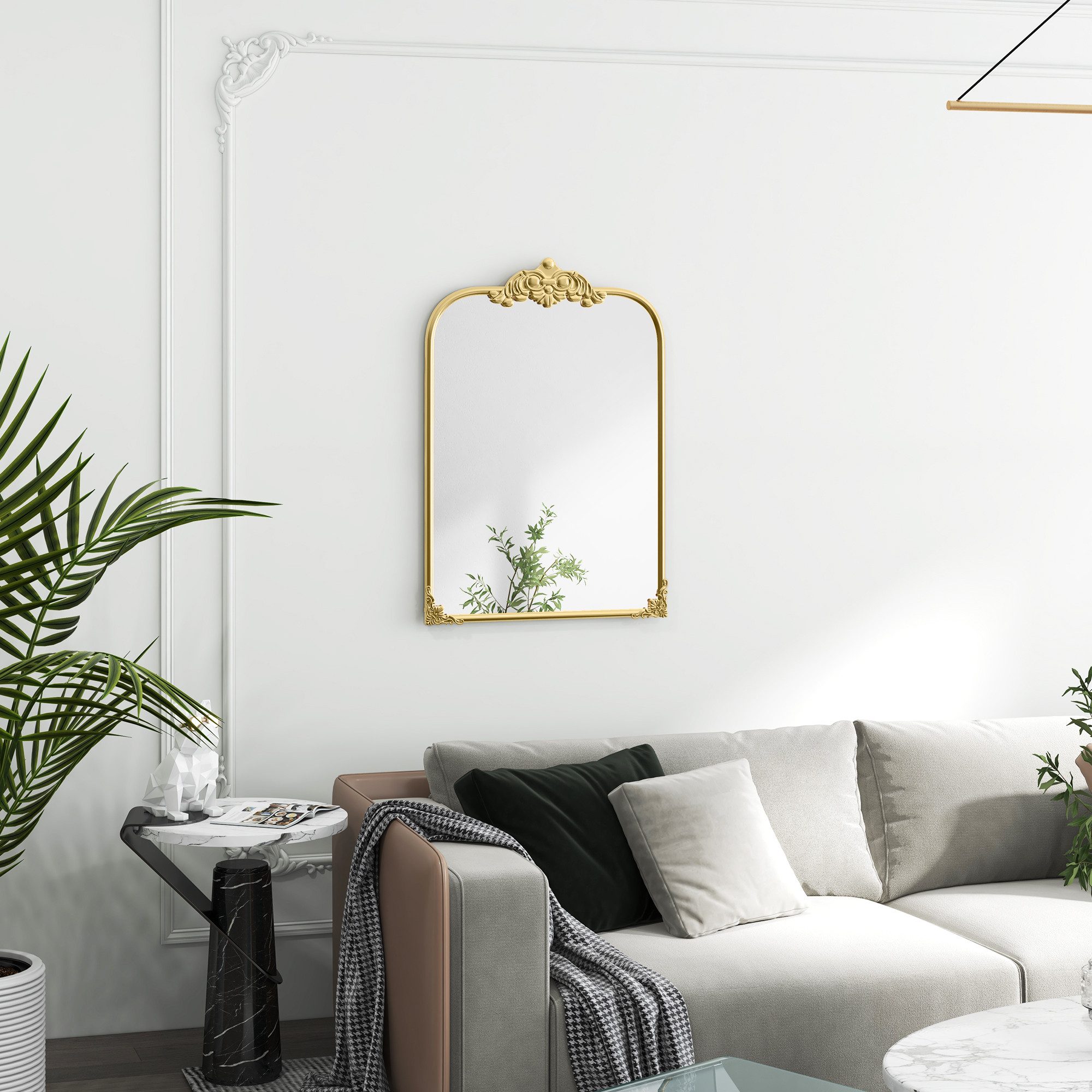 HOMCOM Wandspiegel Spiegel 60 x 87cm mit Rahmen aus Metall Dekorativer Hängespiegel (Badezimmerspiegel, 1-St., Dekospiegel), für Wohnzimmer, Schlafzimmer, Gold
