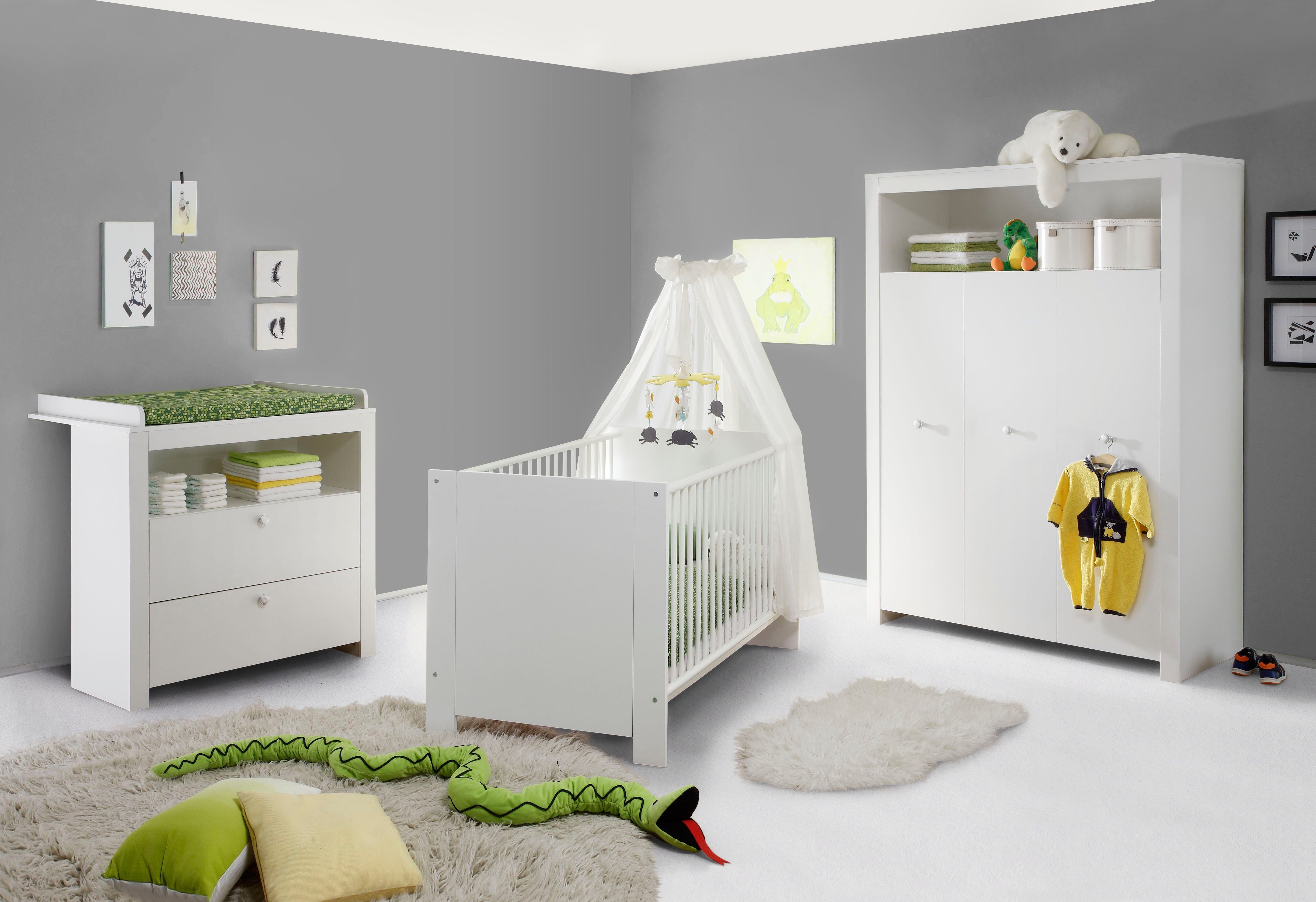 trendteam Babyzimmer-Komplettset Olivia, Deal für begrenzte Zeit!, (Set, 3-St., Bett, Wickelkommode, Schrank), Bett + Wickelkommode + 3 trg. Schrank weiß matt