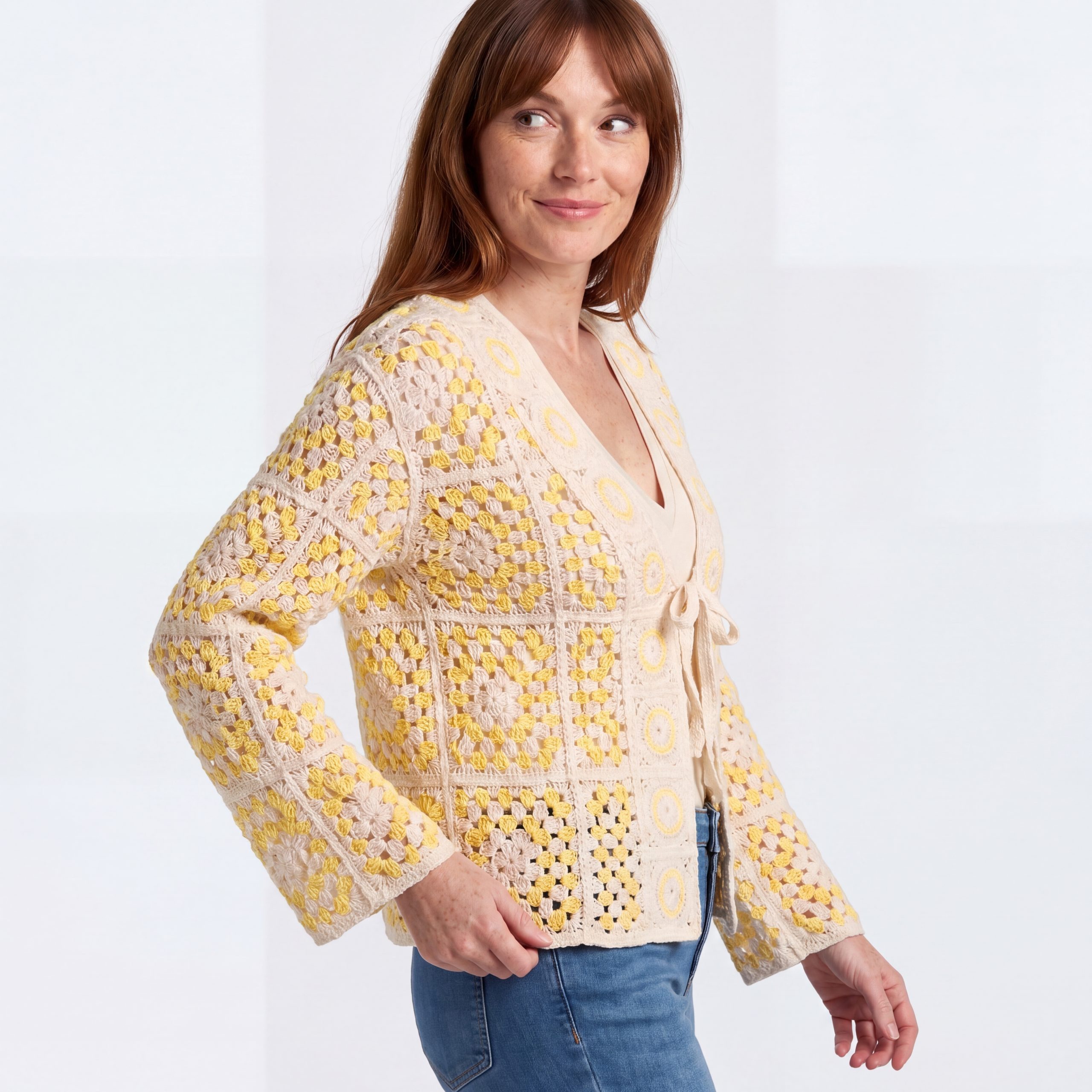 OriginalYou Strickjacke Cardigan Damen Sommerjacke leichter Häkel Strick Bolero One Size 38-42 (38/40 relaxed, 40/42 regular), Vintage Sommerlook