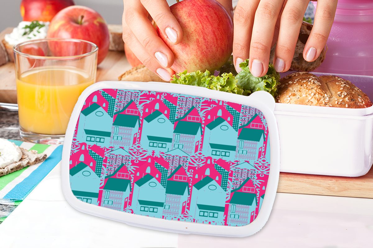 MuchoWow Lunchbox Muster - Kinder (2-tlg), Jungs Erwachsene, - für Haus, Mädchen weiß Brotdose, Brotbox für und und Abstrakt Kunststoff