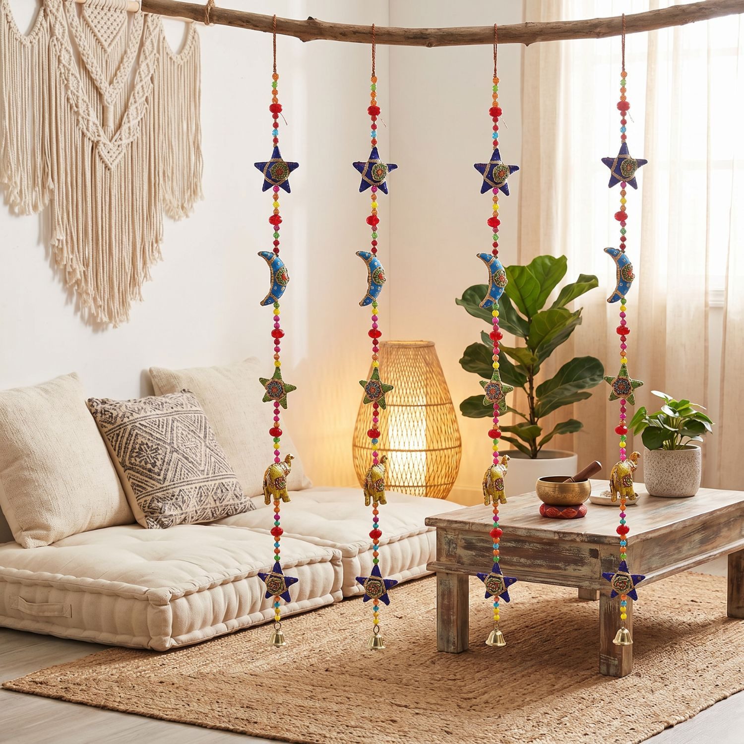 Marrakesch Orient & Mediterran Interior Hängedekoration Dekoanhänger Sternenmond im Boho-Stil aus Baumwolle, mehrfarbig 80 cm – Bild 2 von 5