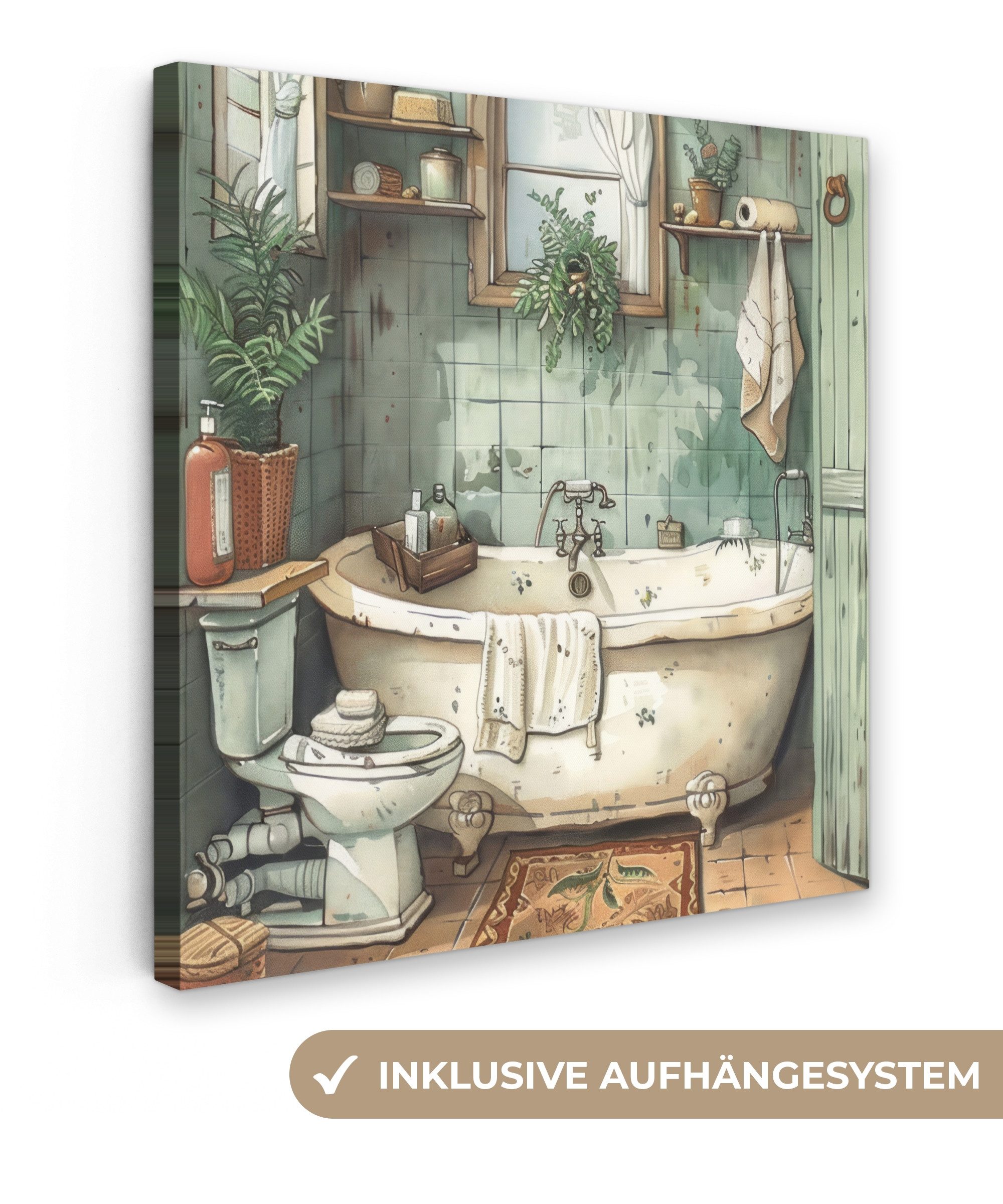 OneMillionCanvasses® Leinwandbild Vintage - Badewanne - Badezimmer - Illust günstig online kaufen