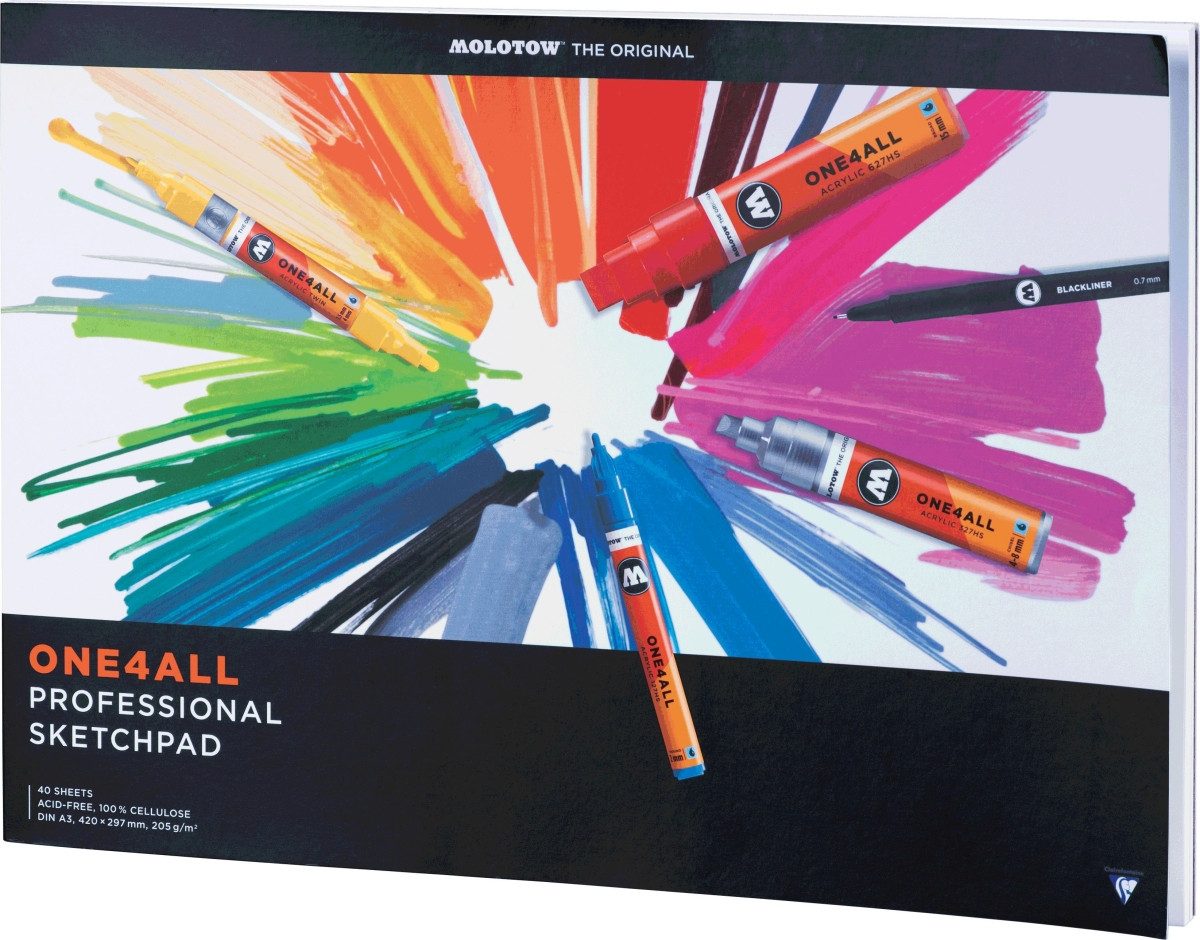 MOLOTOW Zeichenpapier Professional Sketchpad One4All A3 hoch 205 g/qm 40 Blatt