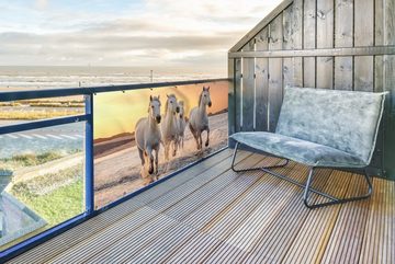 MuchoWow Balkonsichtschutz Pferde - Sonne - Meer - Strand - Tiere (1-St) Balkonbanner, Sichtschutz für den Balkon, Robustes und wetterfest