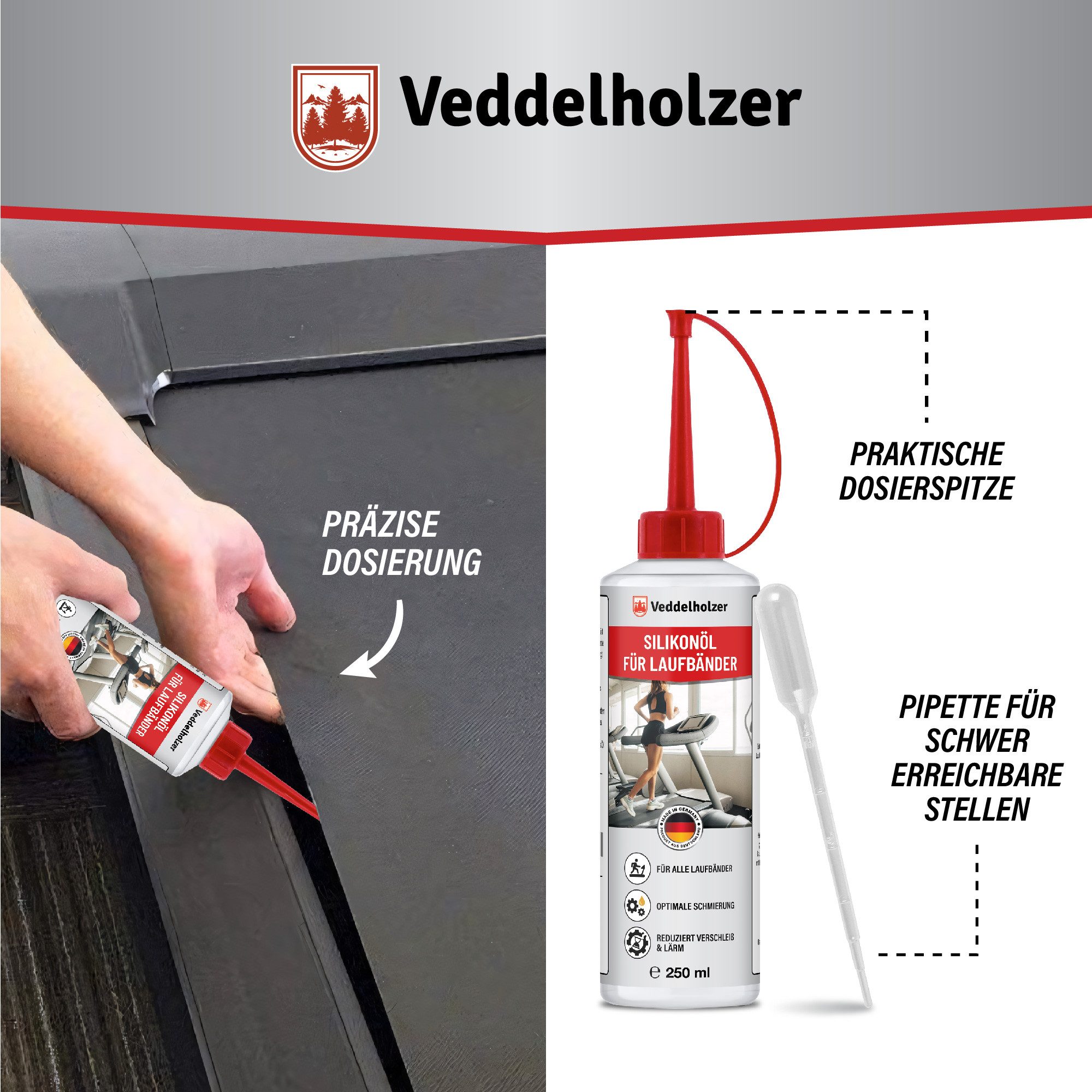 Veddelholzer Silikonöl 250 ml 100% reines Silikonöl Laufband mit Dosierkappe & Pipette, 250 ml, (für Zuhause Fitnessstudio Laufband Öl, universell für Laufband, – Bild 4 von 5