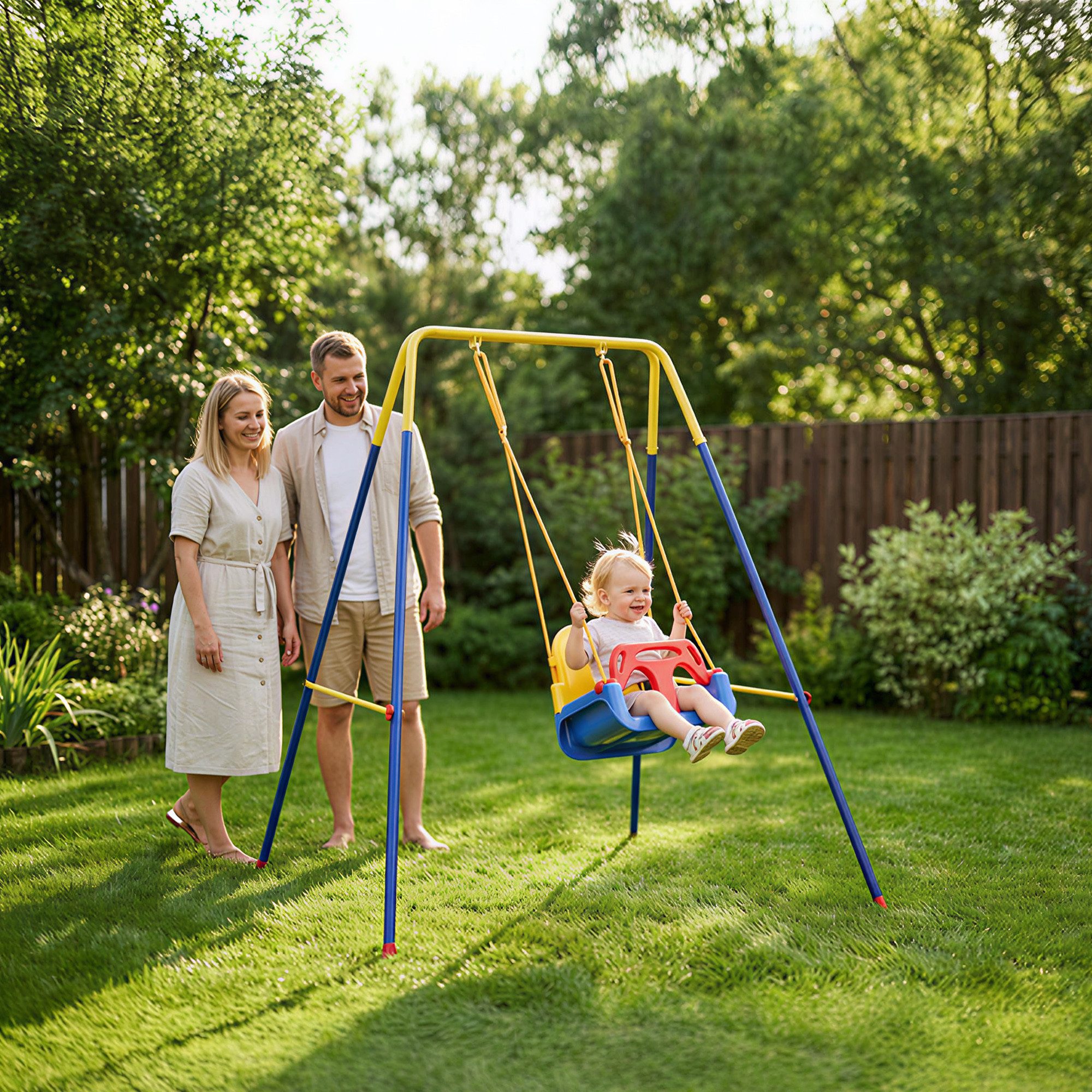 AIYAPLAY Schaukelgestell mit A-Rahmen, 2 Haken, 4 Bodenankern, (Outdoor Schaukelgerüst, 1-tlg., faltbar Kinderschaukel), für 9 Monate bis 8 Jahre Kinder 128x155x157 cm