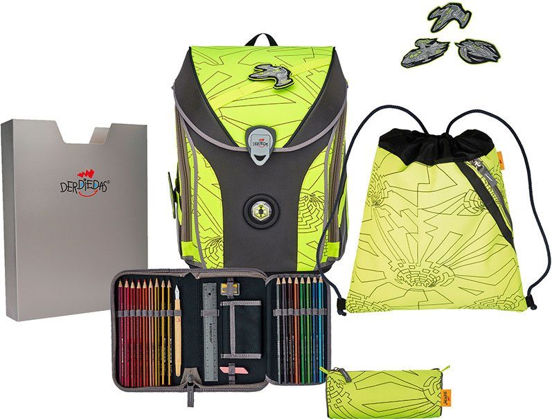DerDieDas® Ранцы ErgoFlex MAX - Superflash Neon Fighter (Set, 5-tlg), mit 3 Buttons; enthält recyceltes Material