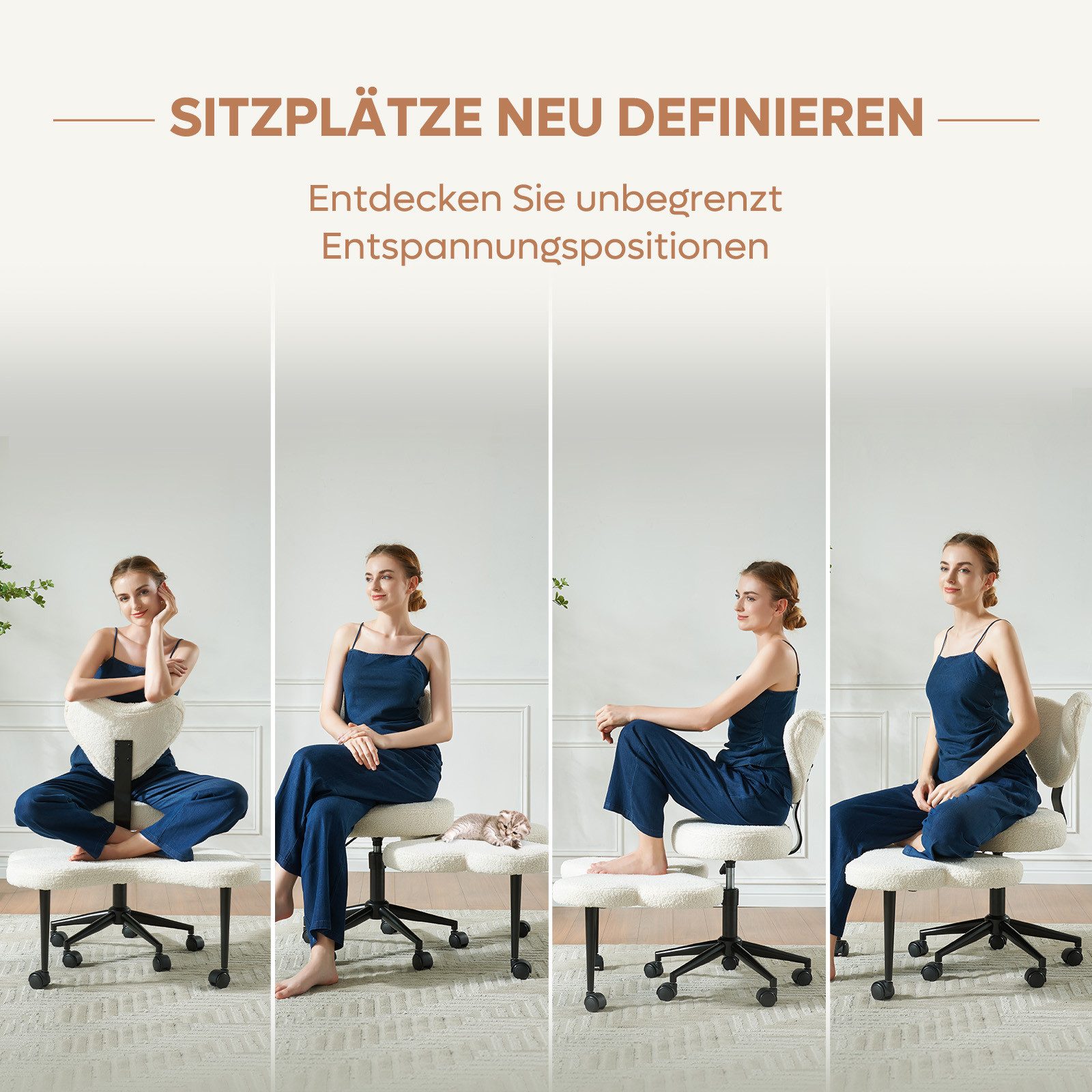 Pinmoco Polsterstuhl Pinmoco Bürostuhl mit höhenverstellbaren Rollen, rosa Meditationsstuhl