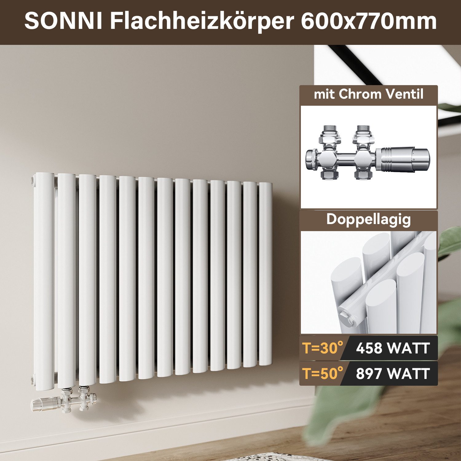 SONNI Badheizkörper Радіатори Design Röhren Heizung modern, Weiß