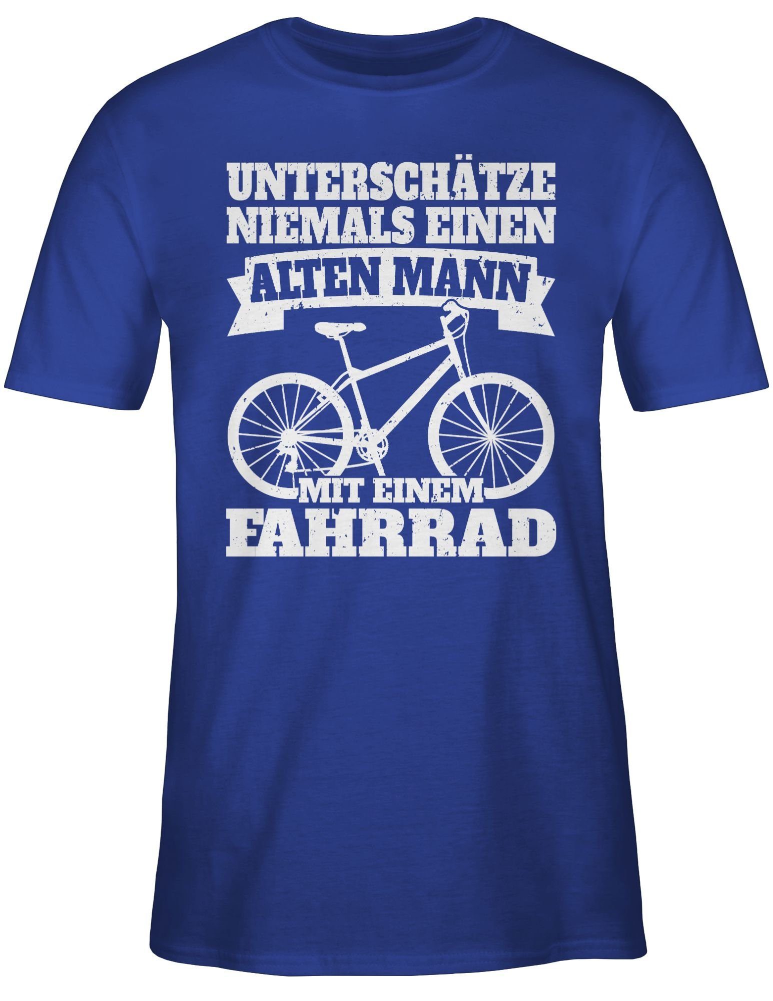 mit 03 Bekleidung - T-Shirt einen weiß Royalblau Radsport Mann Unterschätze Shirtracer niemals alten Fahrrad Fahrrad einem