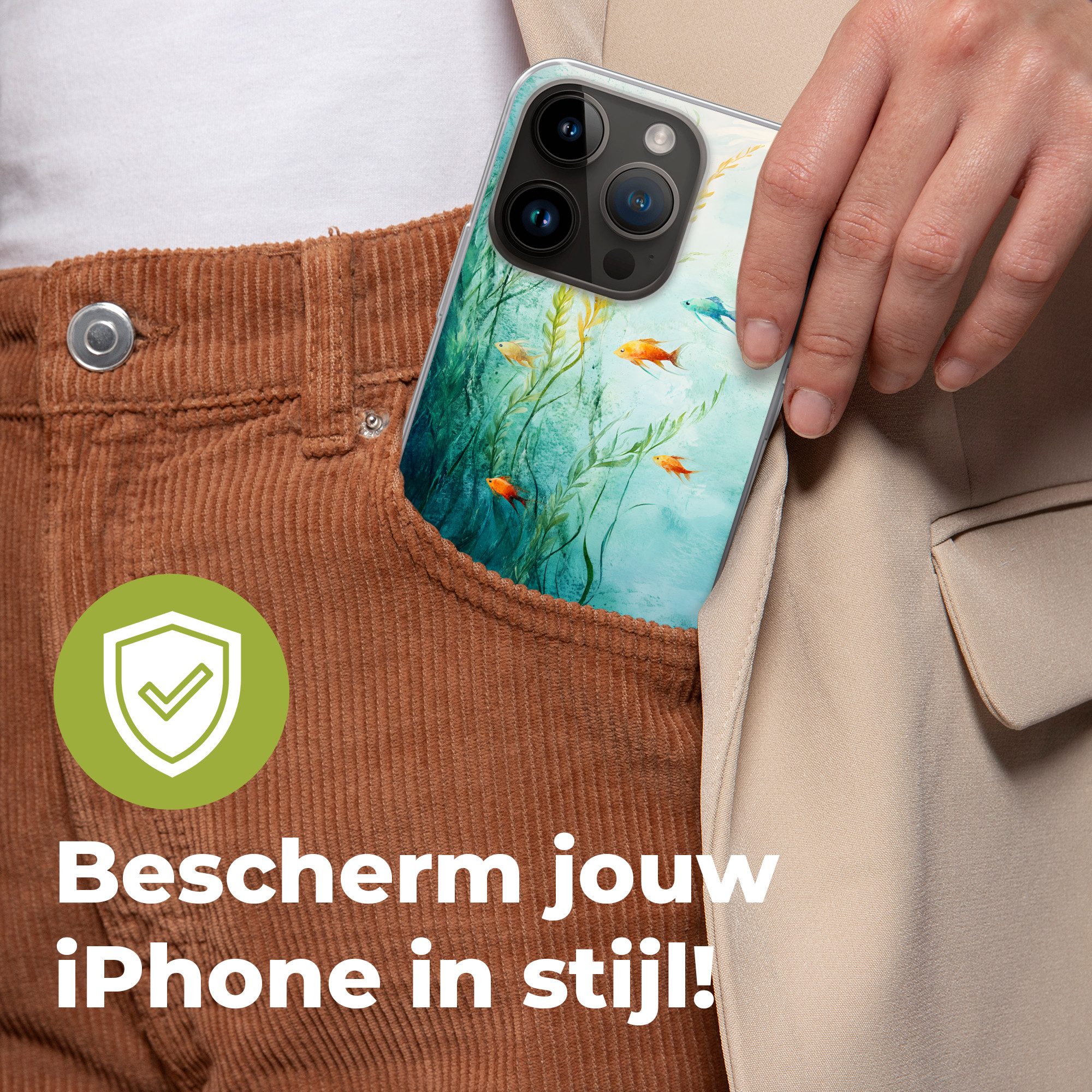 MuchoWow Handyhülle für Apple iPhone 14 Pro Wasserpflanzen - Fische - Farbenfroh - Wasser, Smartphone-Bumper, Print, Handy Schutzhülle Dünn