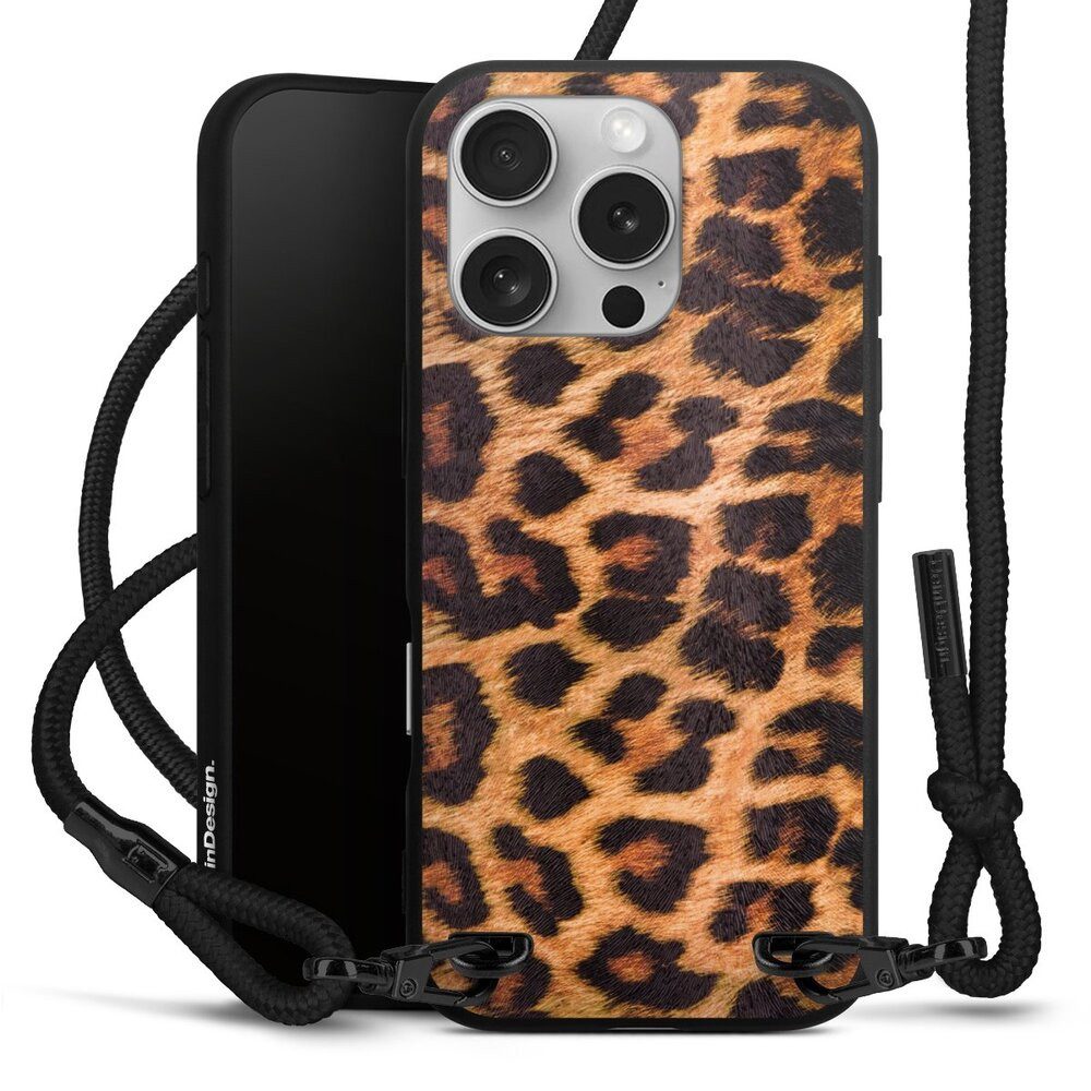 DeinDesign Handyhülle Leopard Fell Animalprint Leo Print, Apple iPhone 16 Pro Premium Handykette Hülle mit Band Cover mit Kette