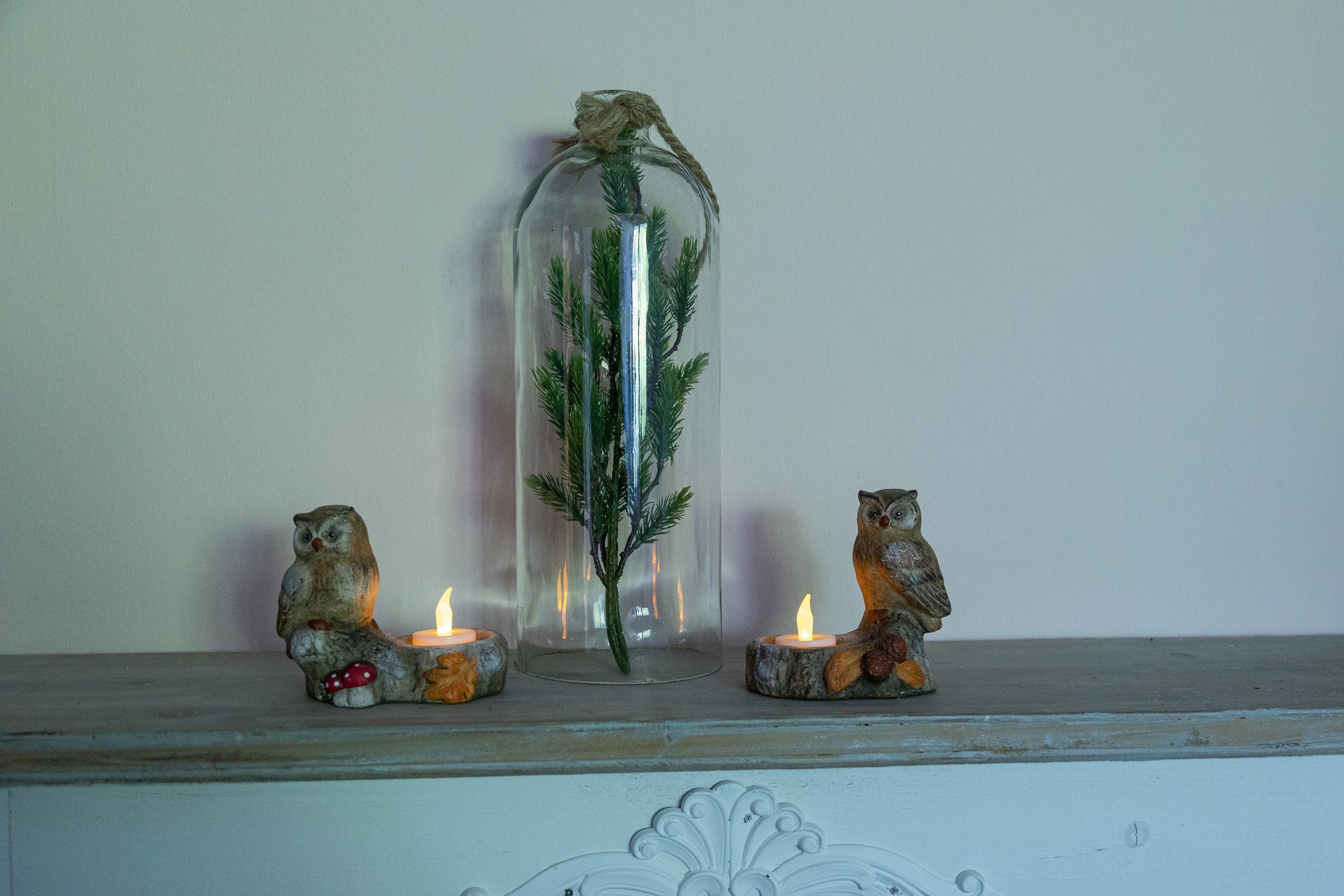 Herbst Dekoration Winter Eulen, Kerzenhalter im für und 2 Wohnando Teelichthalter gemütliche