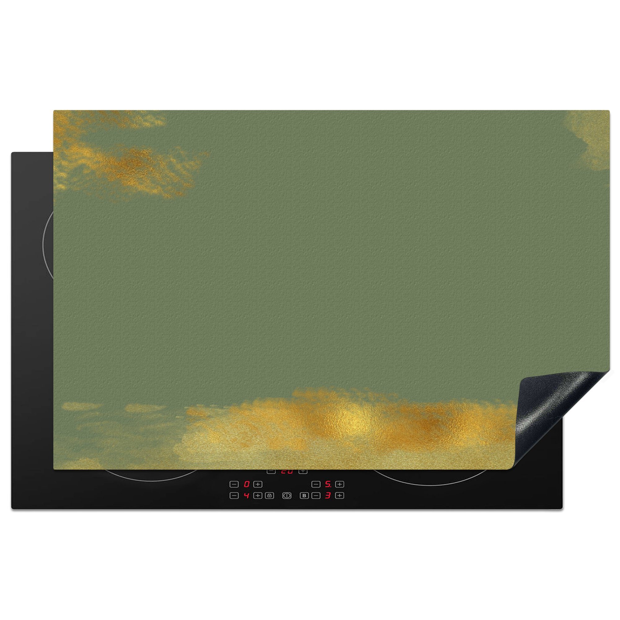 MuchoWow Herdblende-/Abdeckplatte Muster - Farbe - Gold - Grün, Vinyl, (1 tlg), 81x52 cm, Induktionskochfeld Schutz für die küche, Ceranfeldabdeckung