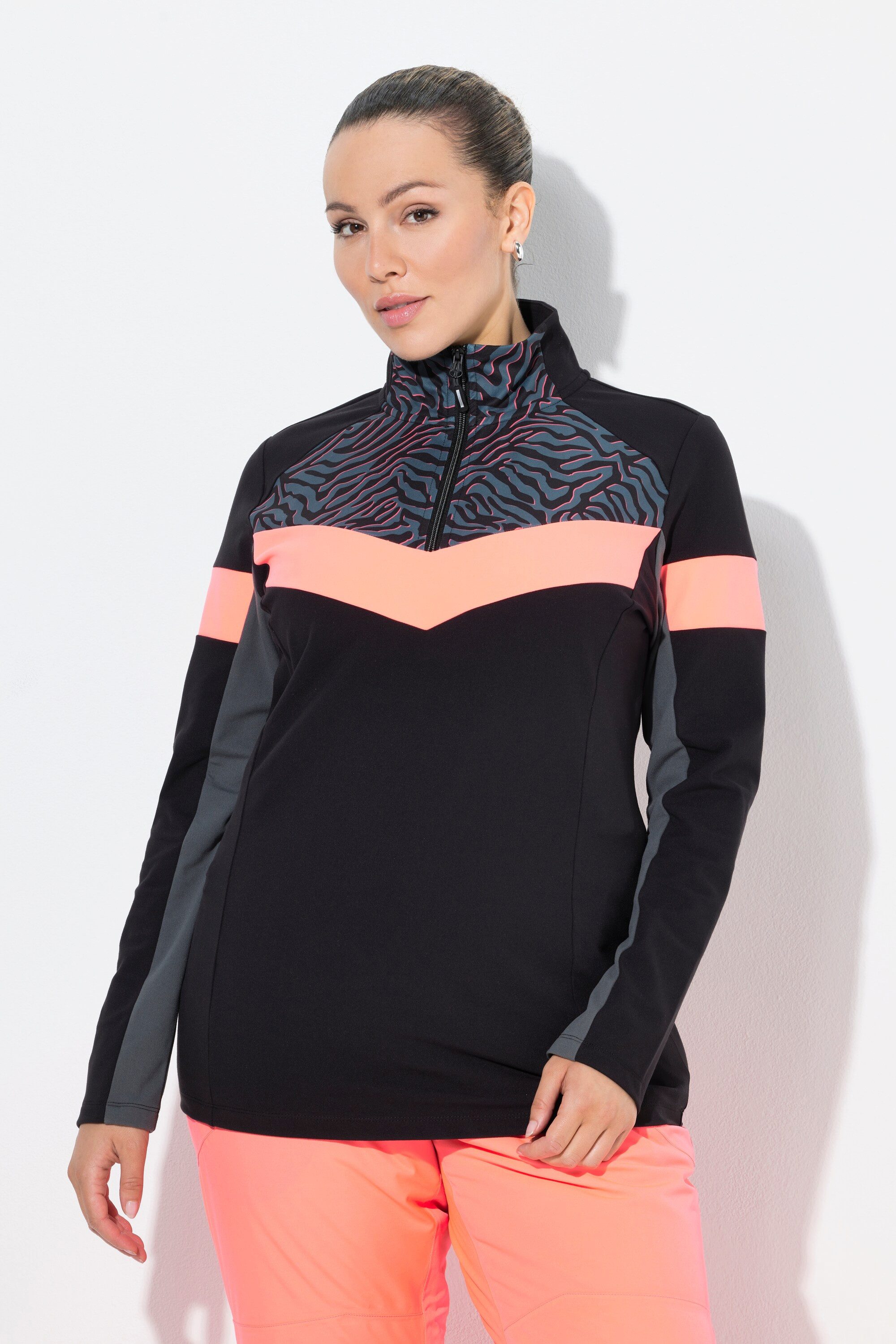 Ulla Popken T-Shirt Funktions-Troyershirt Slim Stehkragen Langarm günstig online kaufen