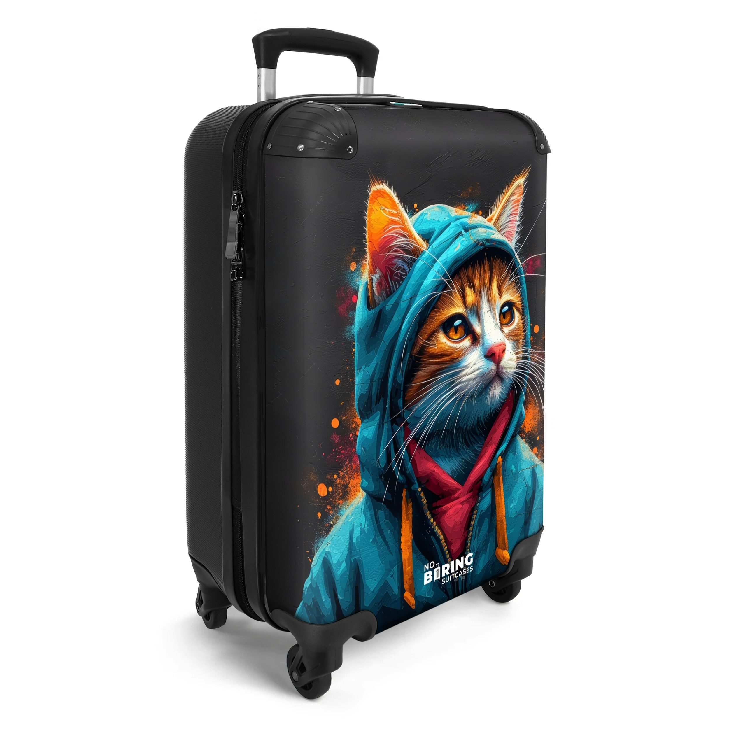 NoBoringSuitcases.com© Hartschalen-Trolley Graffiti-Katze mit blauer Weste günstig online kaufen