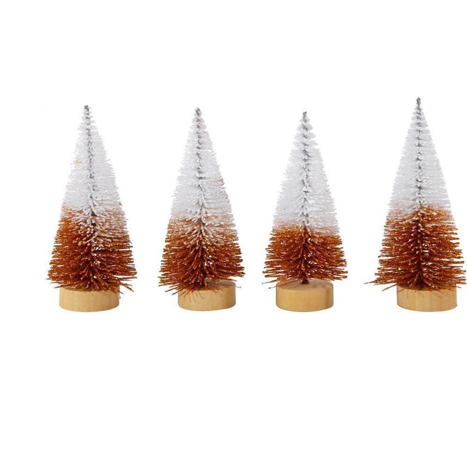 LuxusKollektion Künstlicher Weihnachtsbaum Mini Weihnachtsbaum 4er Set 10.5cm Weiß Gelb