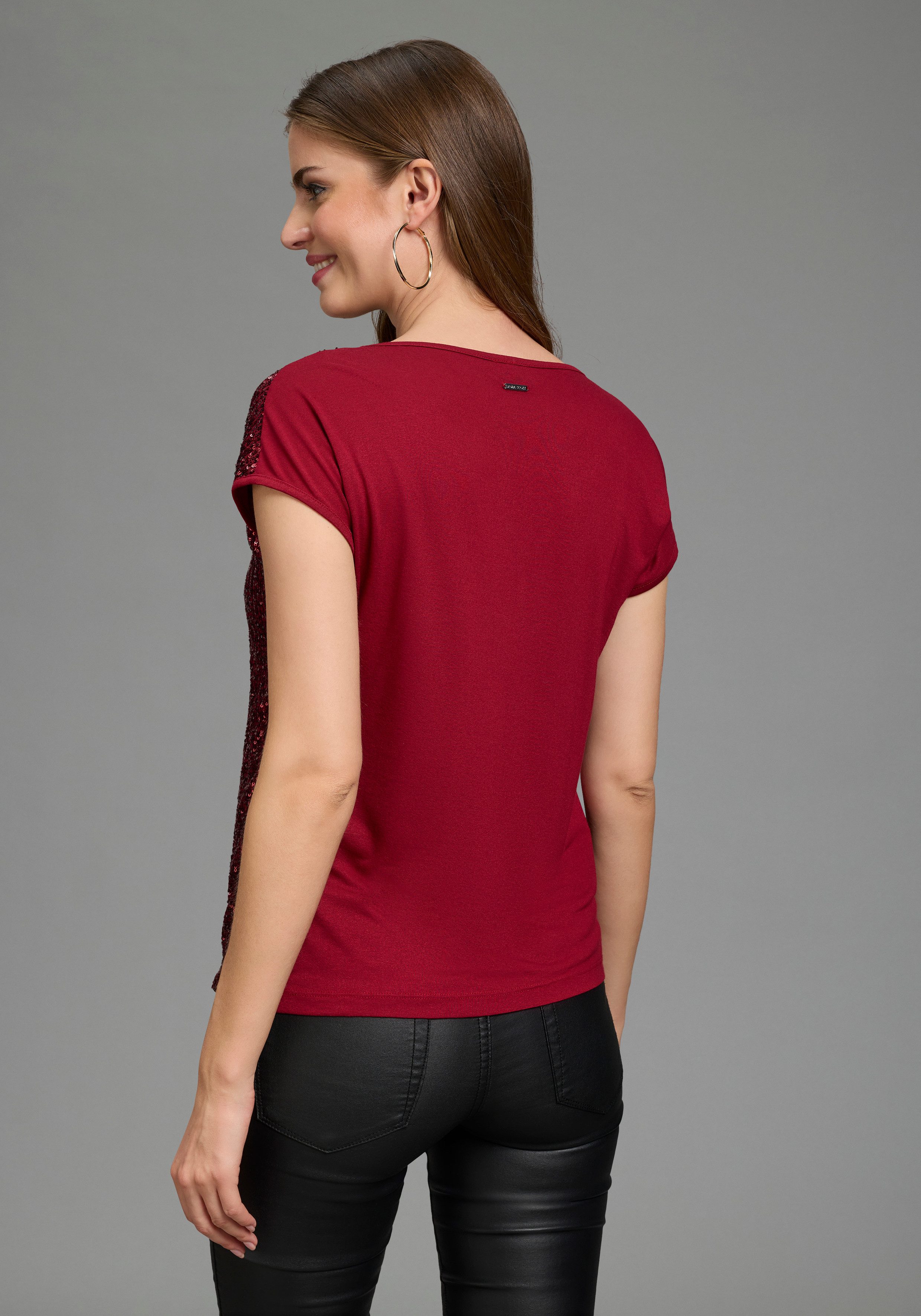 Laura Scott T-Shirt mit Pailletten und elastischem Jersey, figurumspielend, hüftbedeckende Länge – Bild 3 von 5