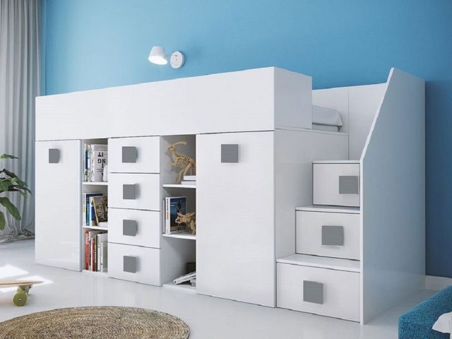 Hochbett TOLEDO 3 (Etagenbett mit Schreibtisch + Kleiderschrank) Farbe wähl günstig online kaufen