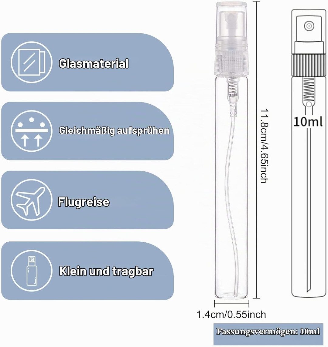 Benecreat Sprühflasche 25er Set Mini Sprühflaschen 10 ml Feinnebel Zerstäuber Glas Reisegröße, (25-teiliges Mini-Sprühflaschen-Set 10 ml für Kosmetik und Parfüm – Bild 4 von 5