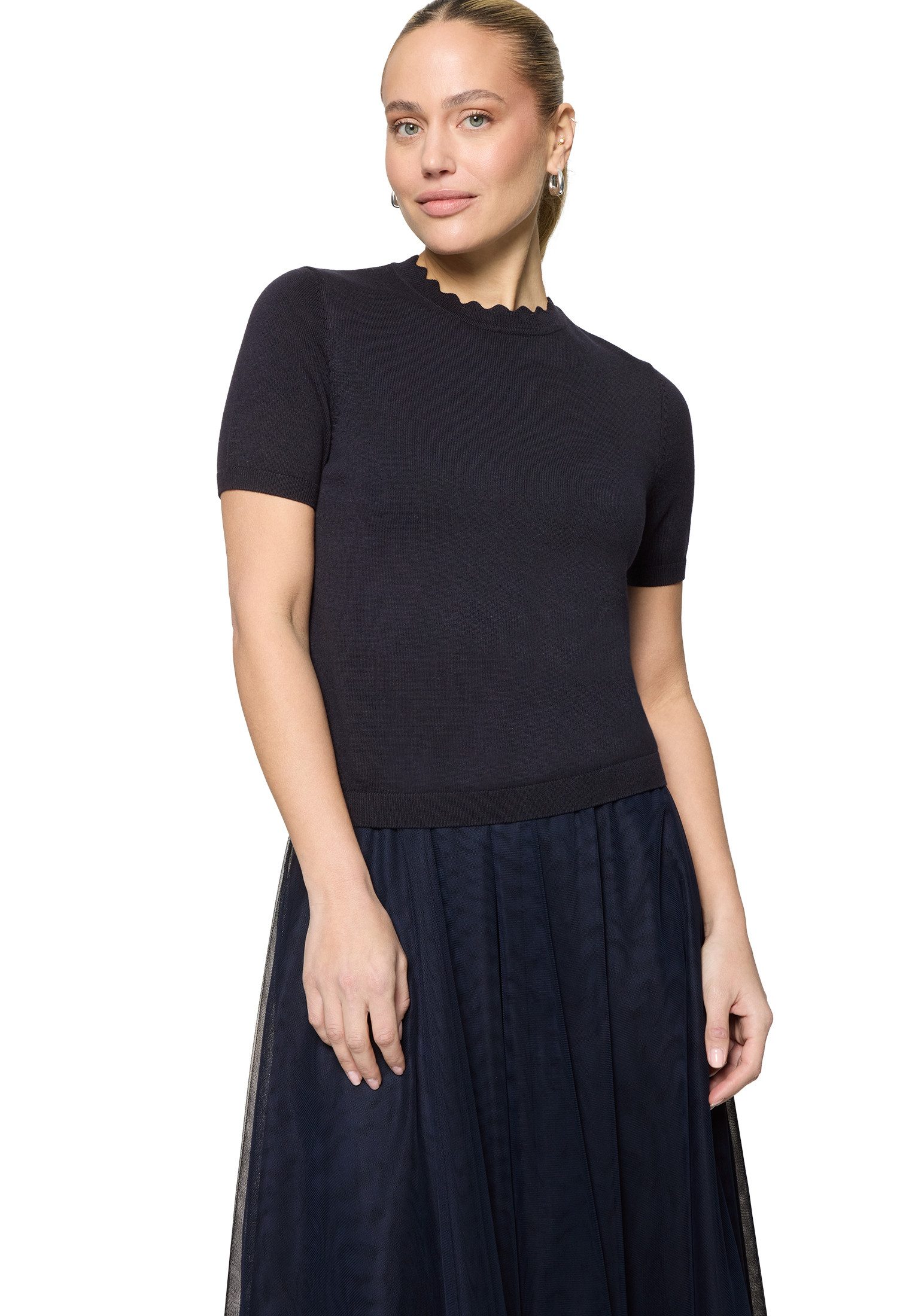Zero Kurzarmshirt Damen mit Wellensaum (1-tlg) Material