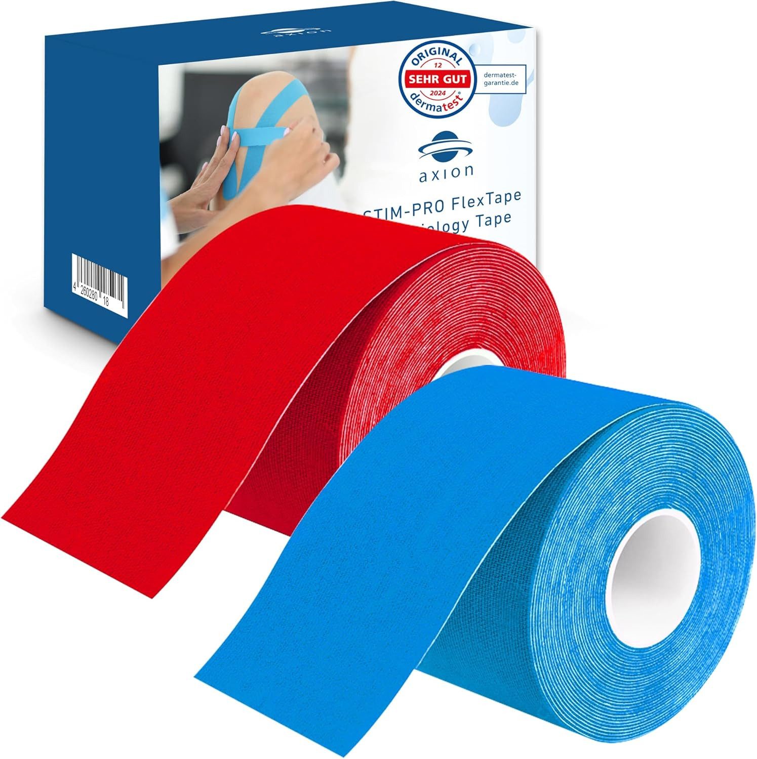 Axion Kinesiologie-Tape Wasserfestes Kinesio-Tape in rot & blau, 2 Rollen (Set, 2-St) Sporttape