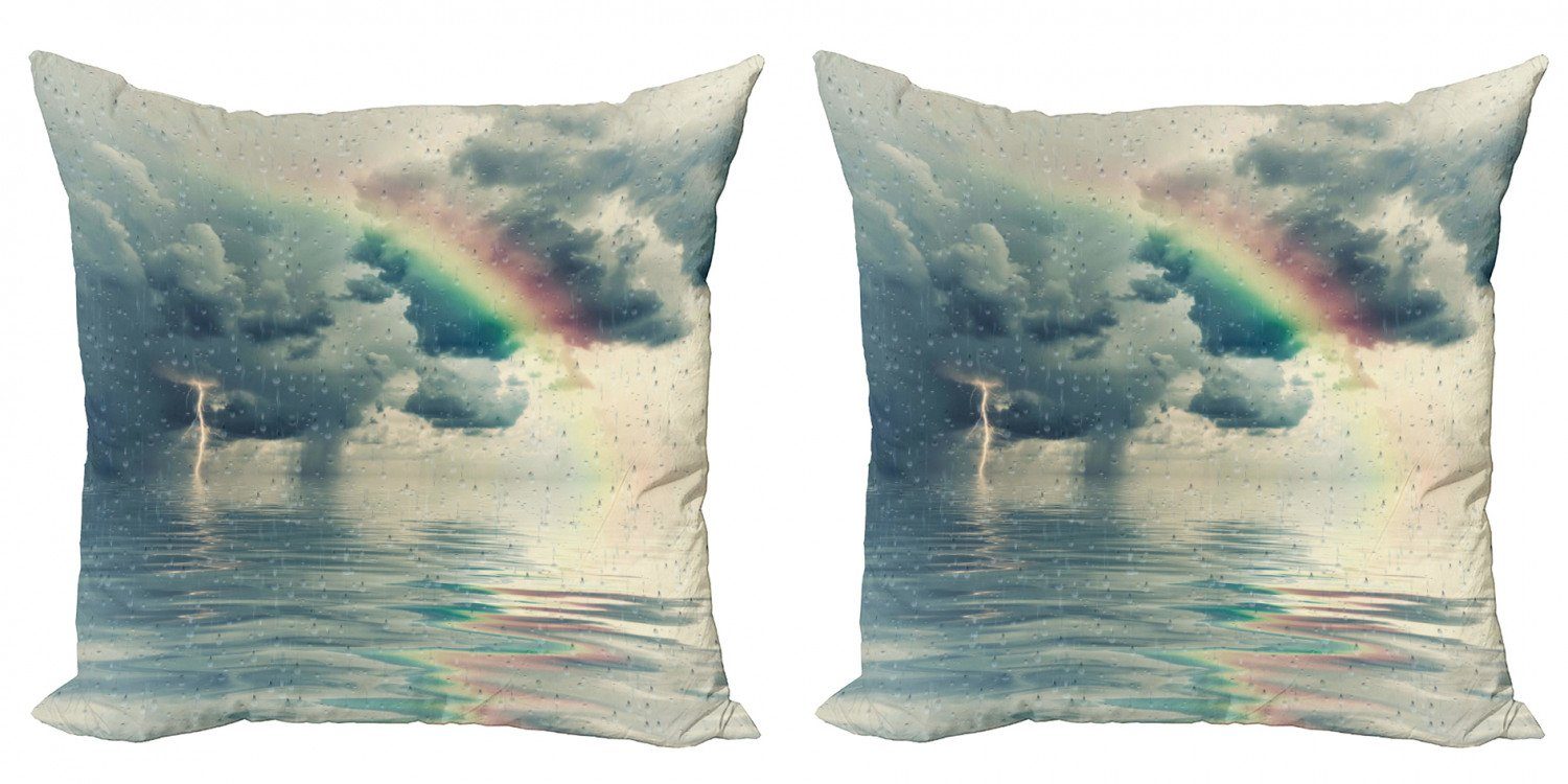 Kissenbezüge Modern Accent Doppelseitiger Digitaldruck, Abakuhaus (2 Stück), Regnerisch Romantische Wassertropfen Regenbogen