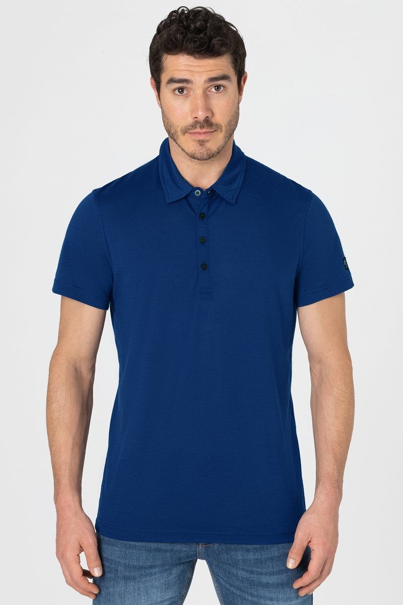 SUPER.NATURAL T-Shirt Merino Poloshirt M TRAVEL POLO pflegeleichter Merino-Materialmix Blue Depths
