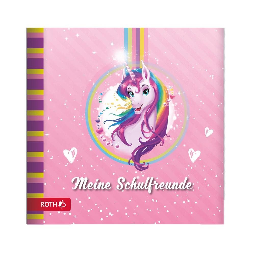 Roth Poesiealbum Freundebuch Einhornportrait, 16,5 x 16,5 cm, 64 Seiten, für Schulfreunde, Rosa