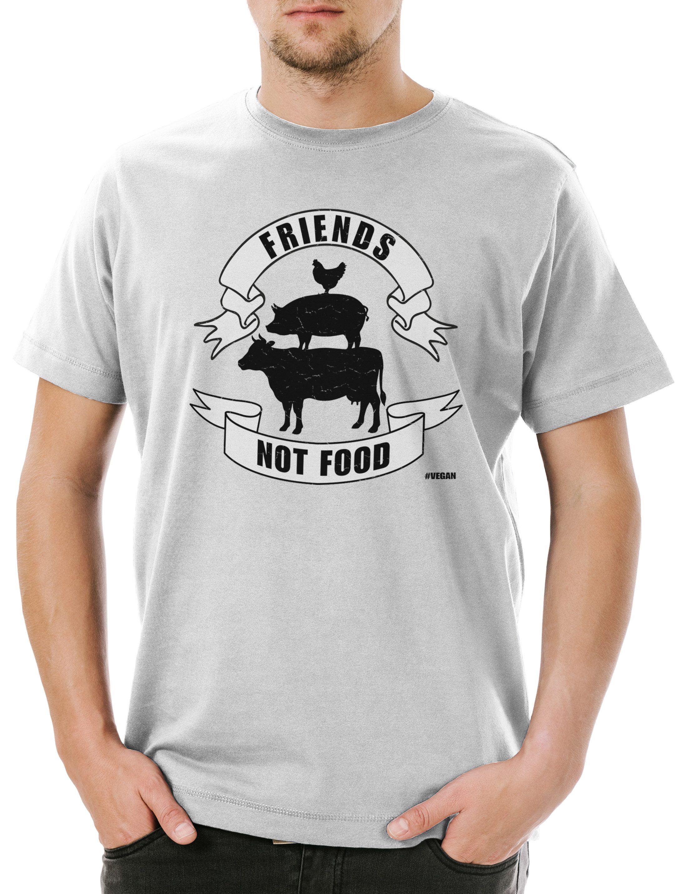 Urban Backwoods Print-Shirt Friends Not Food Animals Herren T-Shirt Veganer Speziesismus Vegan (1-tlg) Vegetarier Tierschutz Buddies Homies