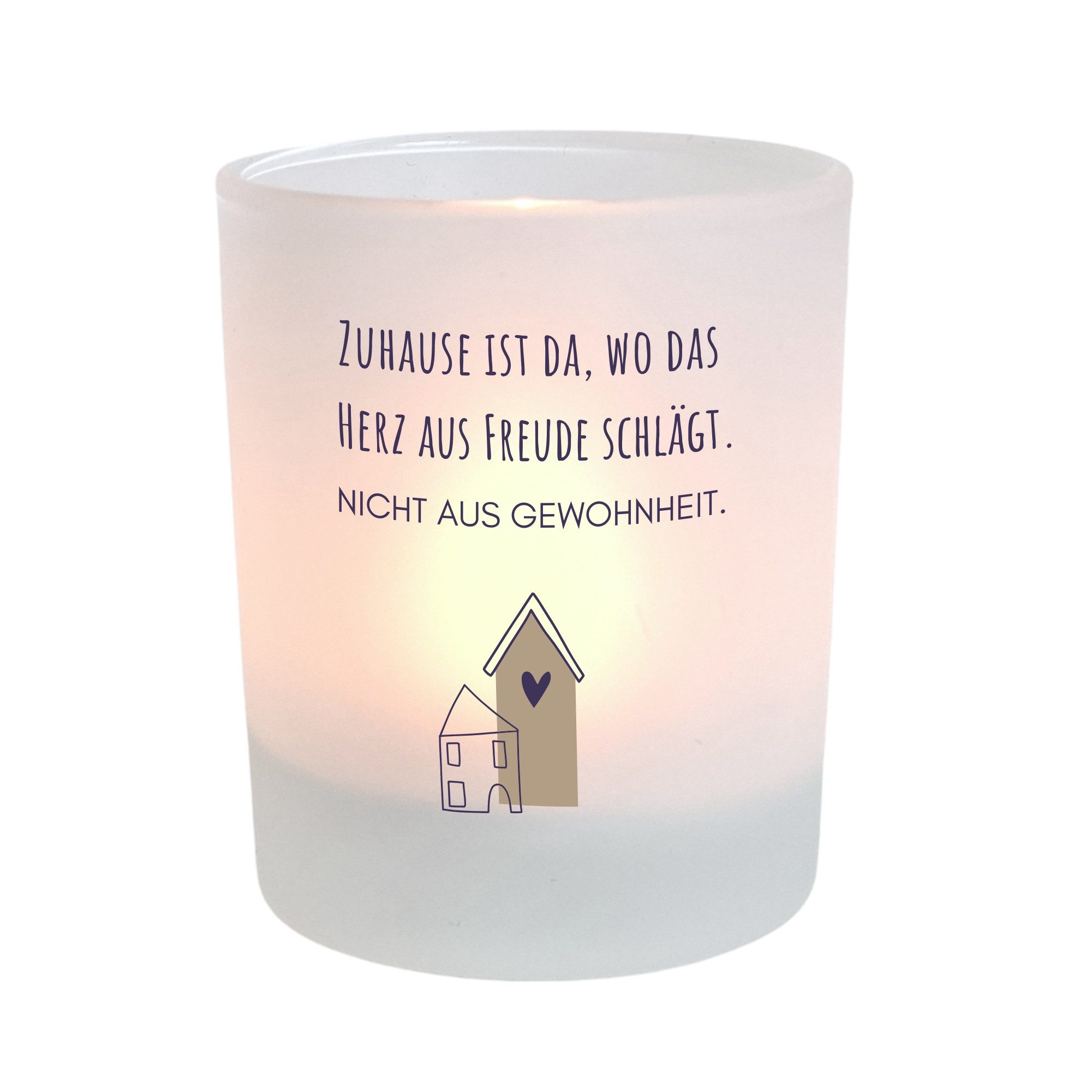 KÜSTENGLÜCK Windlicht Zuhause, Teelichtglas mit schönem Spruch, Deko (1 St), aus Glas