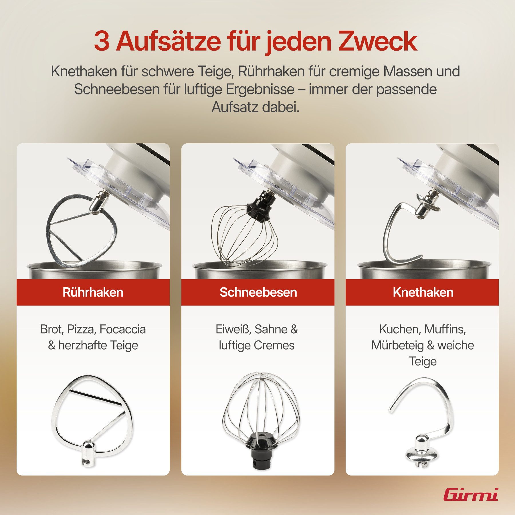 Girmi Küchenmaschine IM2101 Gastronomo IM21, Edelstahlschüssel, Planetenrührwerk, 1500 W, 5 l Schüssel, 10 Geschwindigkeiten, Pulse-Funktion, Knethaken, Rührer, – Bild 5 von 5
