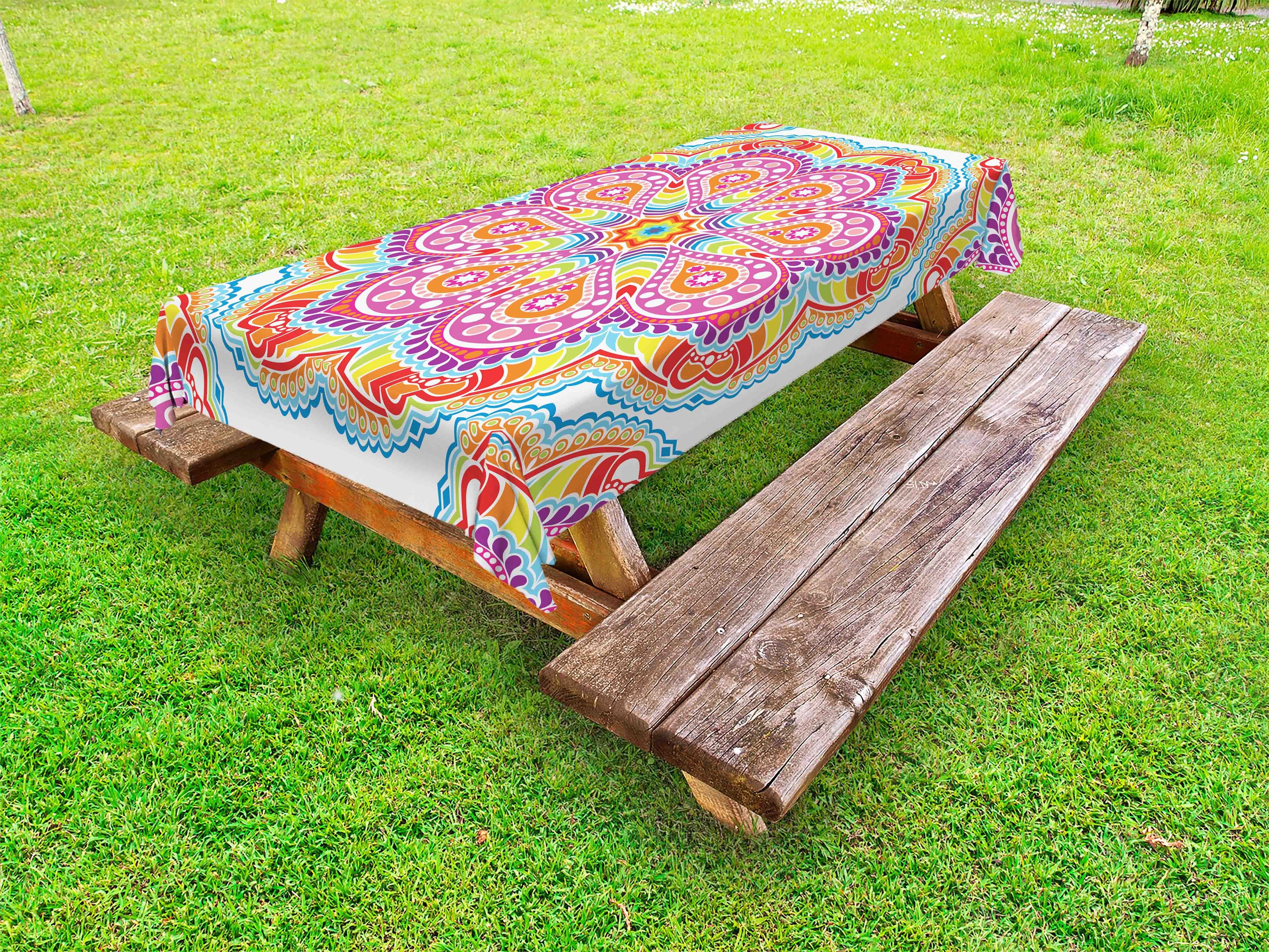 Abakuhaus Tischdecke dekorative waschbare Picknick-Tischdecke, Regenbogen-Mandala Orientalische Motive