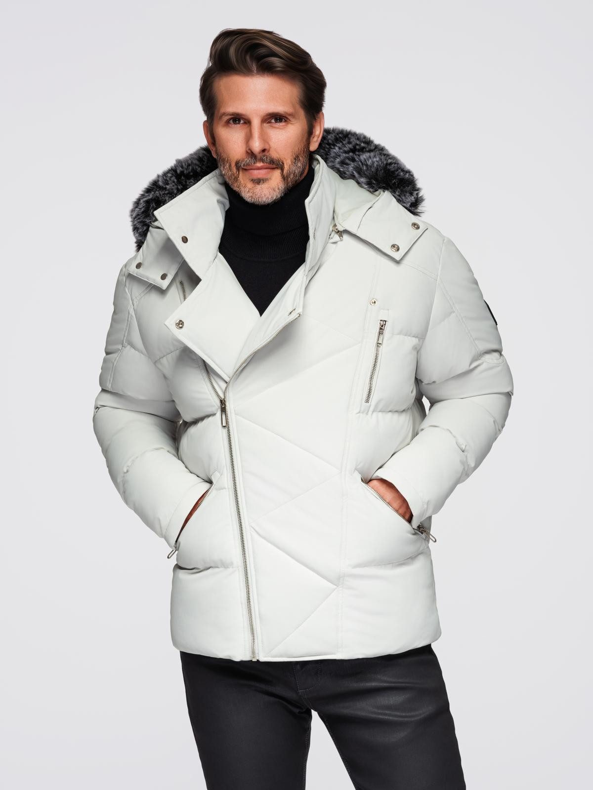 OMBRE Winterjacke Gesteppte Herrenjacke im Bikerstil mit Kapuze