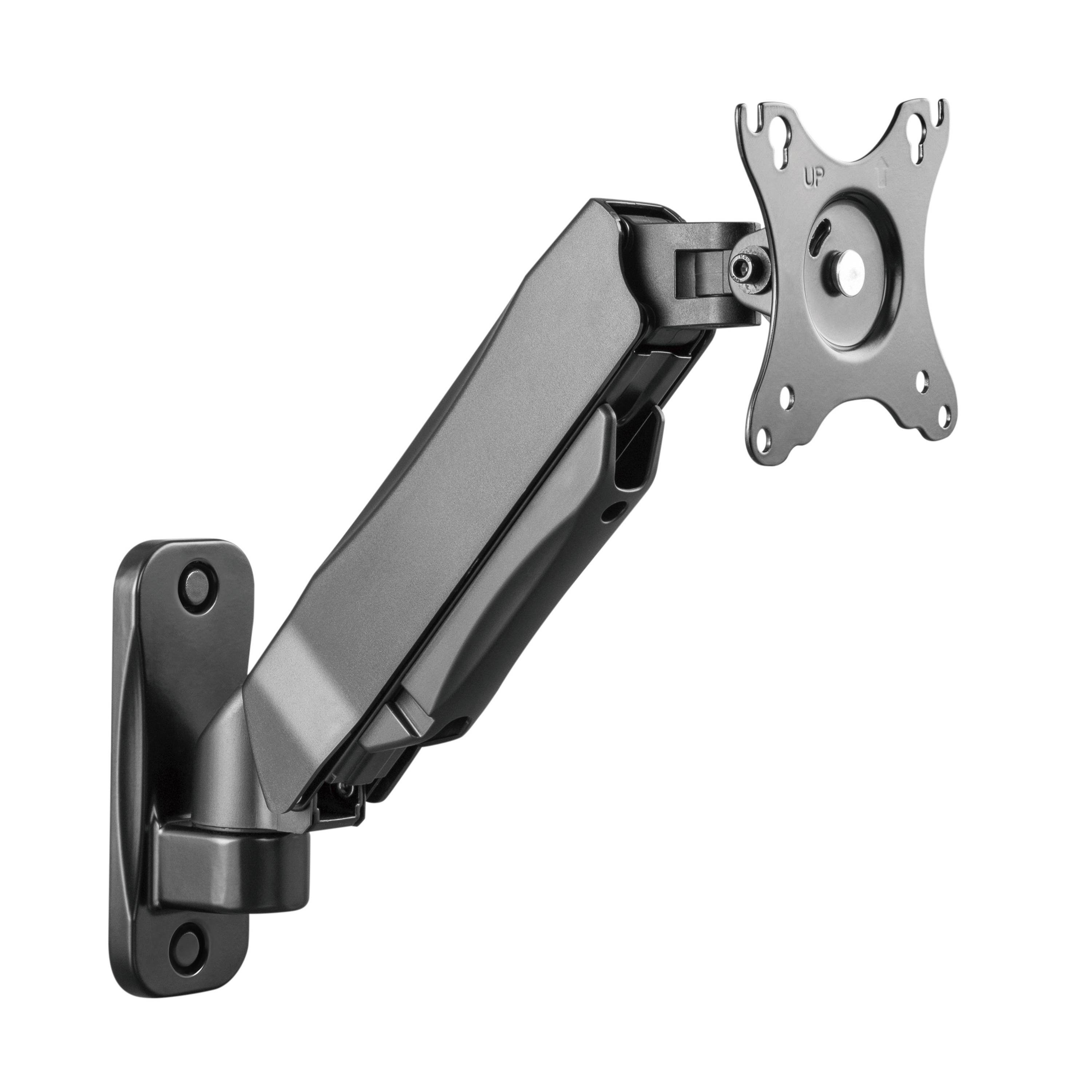 RICOO TV-Wandhalterung Monitor Halterung 17" 22" 24" 27" 32" bis 9 Kg höhenverstellbar S4811, (bis 32 Zoll, VESA 75x75 und 100x100, 1-tlg., drehbar neigbar schwenkbar 17" bis 32" Höhenverstellung per Gasfeder, bis 45° Neigung, bis 180° Schwenkung, 360° Drehung Monitor Wand Halter)