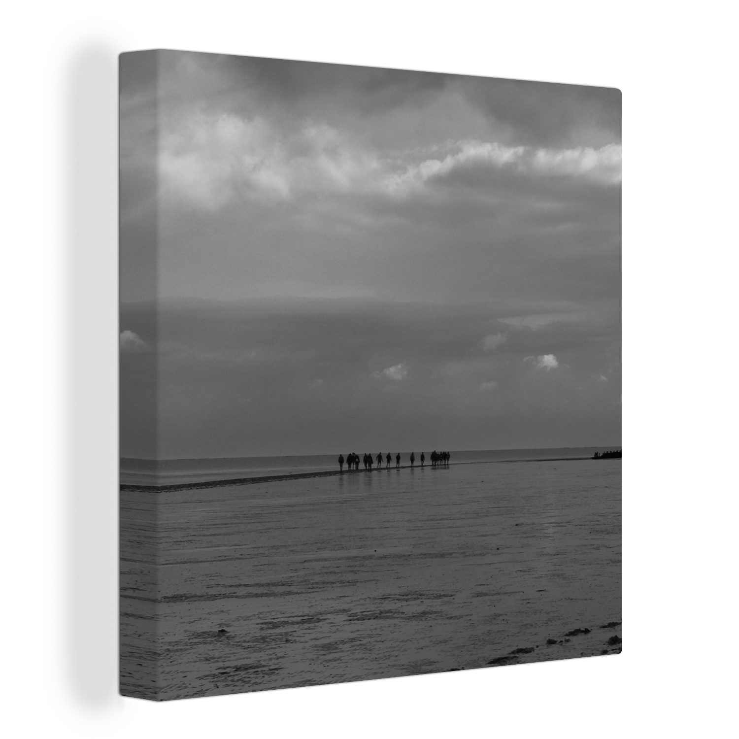 Wohnzimmer - OneMillionCanvasses® (1 St), Leinwandbild Schwarz für Wattenmeer, Bilder Leinwand Weiß - Schlafzimmer Wattenmeer -