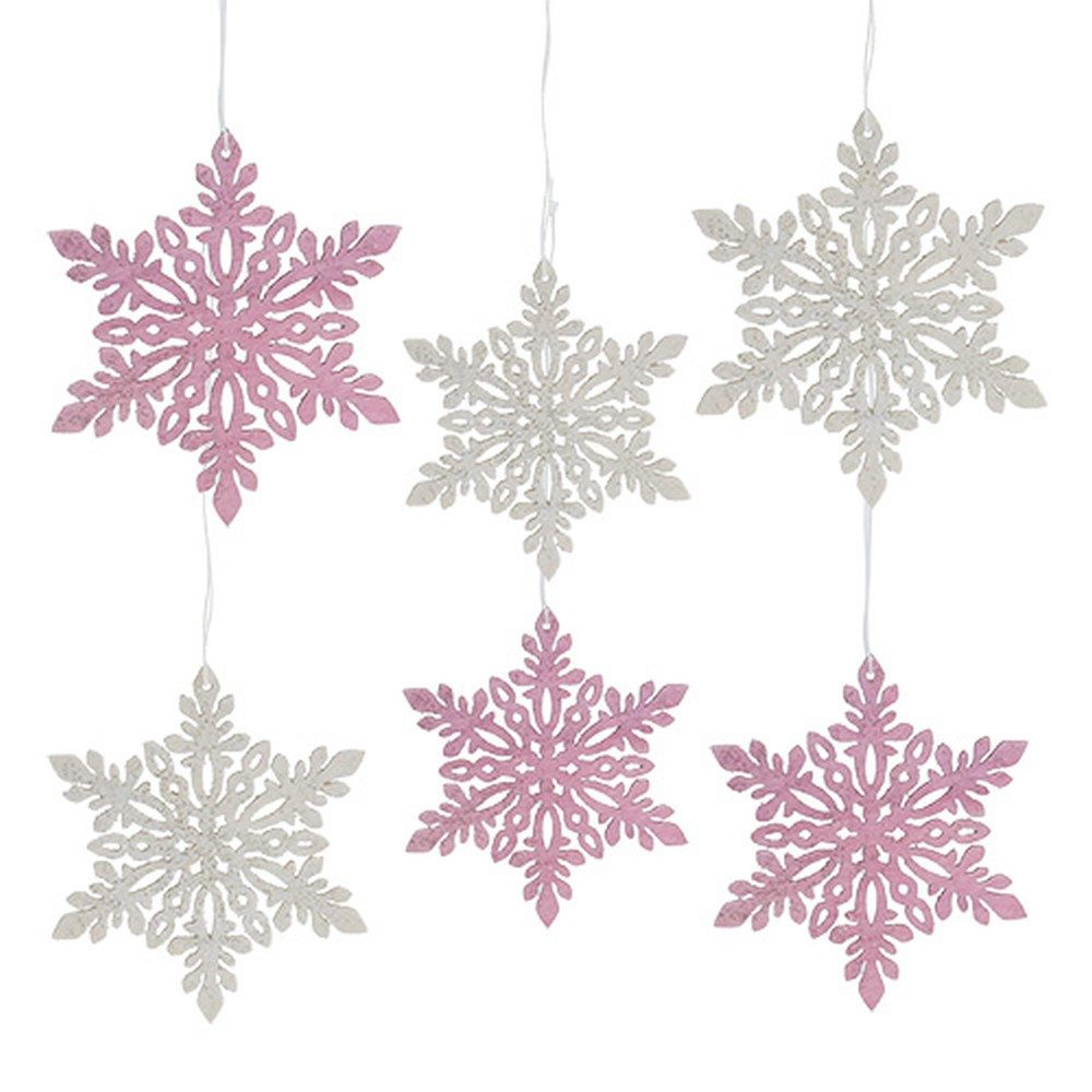 Florists Products Christbaumschmuck Romantische Holz-Deko Schneeflocken Rosa/Weiß 8-12cm 12er Set, 12 Stü